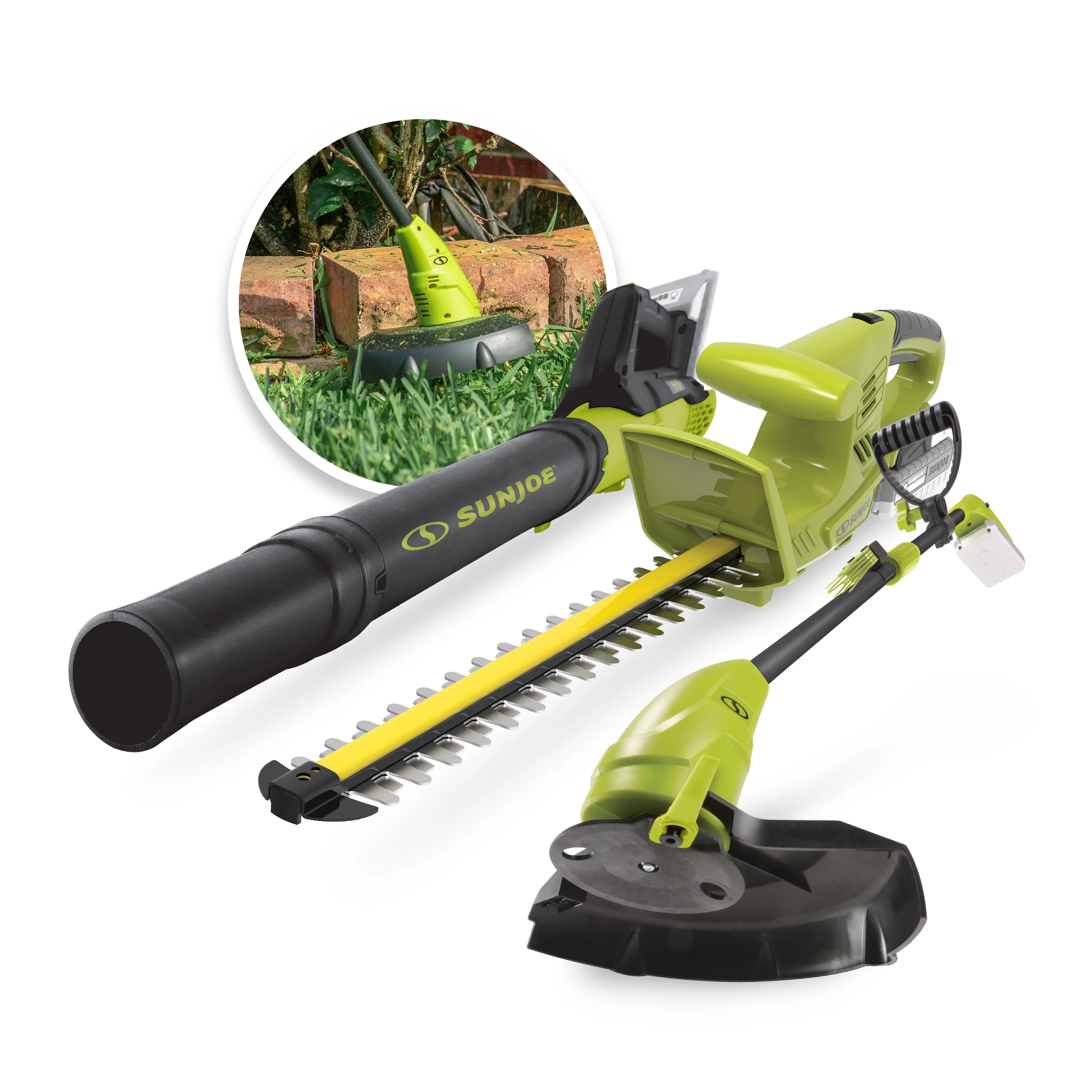 Sun Joe 24V-GT4MAX-LTE 24-Volt* IONMAX Cordless Garden Combo Kit | Leaf Blower | Grass Trimmer | Hedge Trimmer | W/ 2 x 2.0-Ah Batteries + Charger
