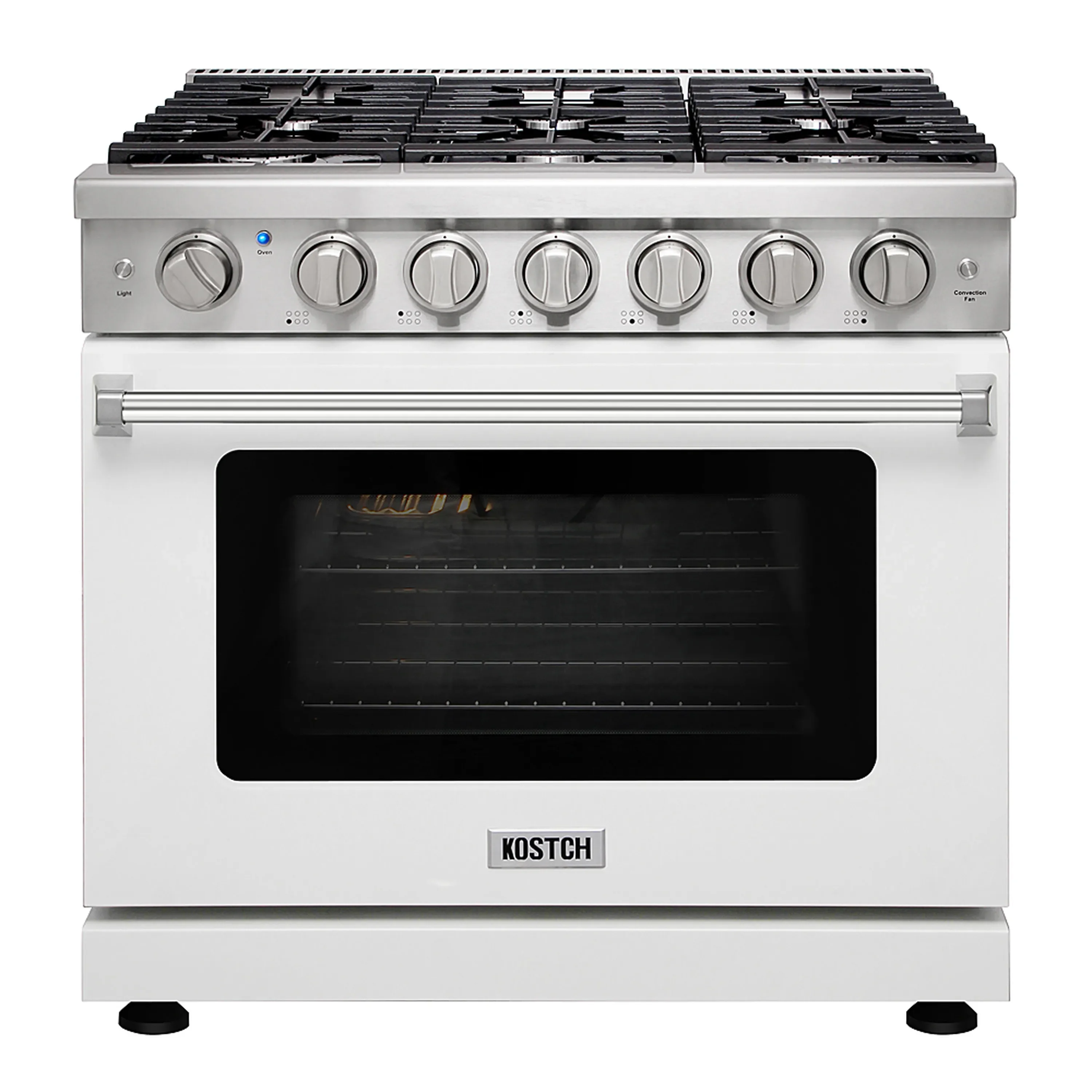 Kostch 36-Inch Gas Range with 6 Burners & 6.0 Cu. Ft. Convection Oven in White (KOS-36RG03M-W)