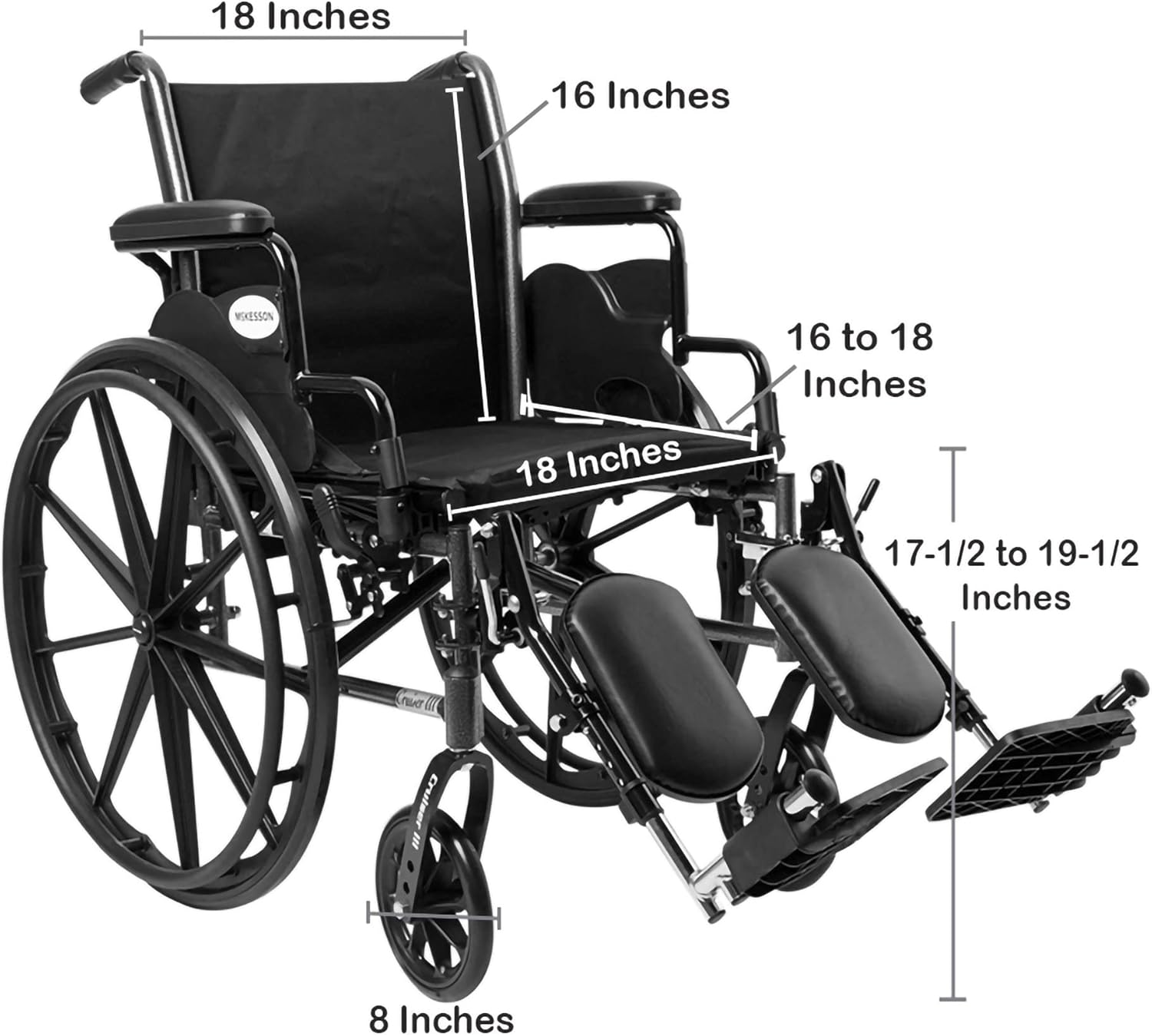 McKesson Wheelchair, Swing Away Foot Leg Rest, Elevating Leg Rest, Desk Length Arms Flip Back, 18 in Seat, 300 lbs Weight Capacity, 1 Count