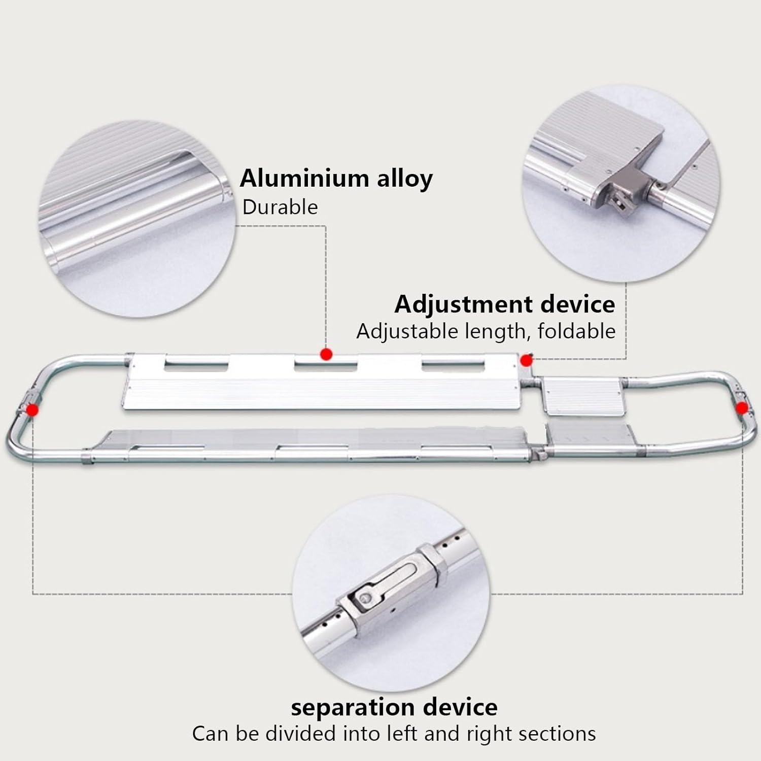 Adjustable Length Aluminum Alloy Scoop Stretcher Foldable Medical Stretcher with Safety Strap Left Right Sides Can Be Separated Suitable for Accident Scenes and Sudden Illnesses Yellow