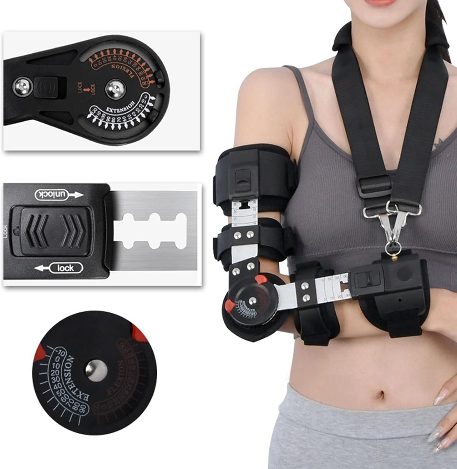 Hinged Elbow Brace Post Elbow Brace with Strap Adjustable Elbow Immobilizer Injury Recovery Support Arm Sling for Post Op, Surgery Recovery,Left-Right