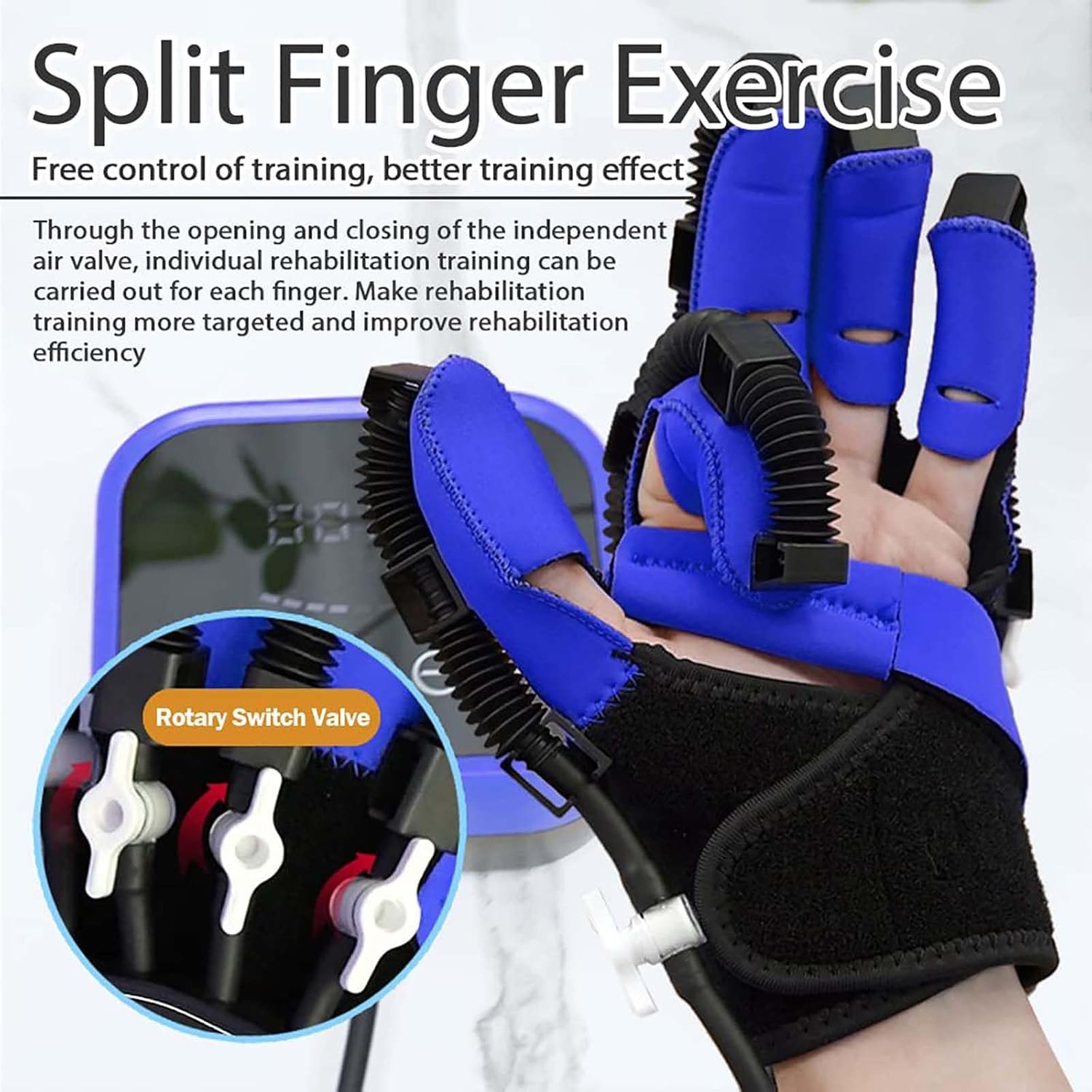 Self-Training Rehabilitation Robot Gloves, Finger Rehab Training Orthotics W/LCD Touch Screen/Timing/Training Intensity Can Be Adjusted for Hand Function Recovery,RightHand-M