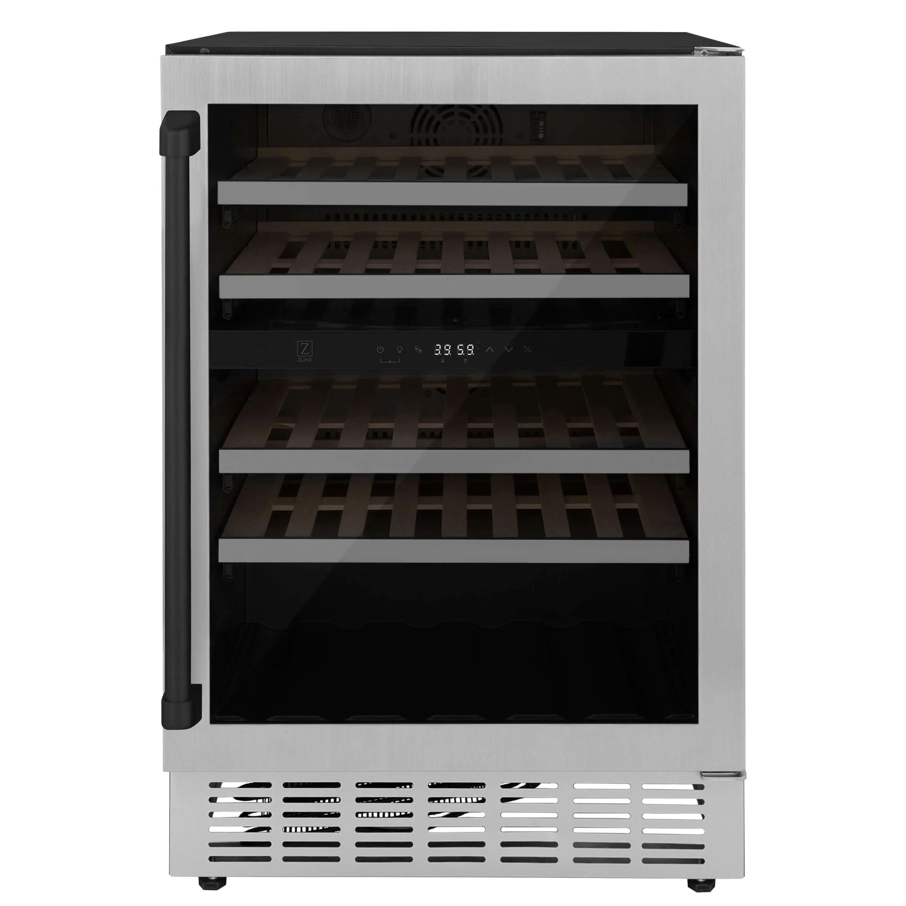 ZLINE 24-Inch Monument Autograph Edition Dual Zone 44-Bottle Wine Cooler in Stainless Steel with Matte Black Accents (RWVZ-UD-24-MB)