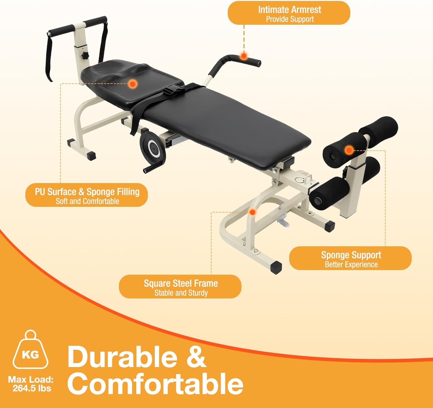 OUKANING Massage Traction Bed Therapy Massage Bed Table Cervical Spine Lumbar Traction Bed Body Stretching Device Folding Back Stretch Bench for Lumbar Spine Cervical