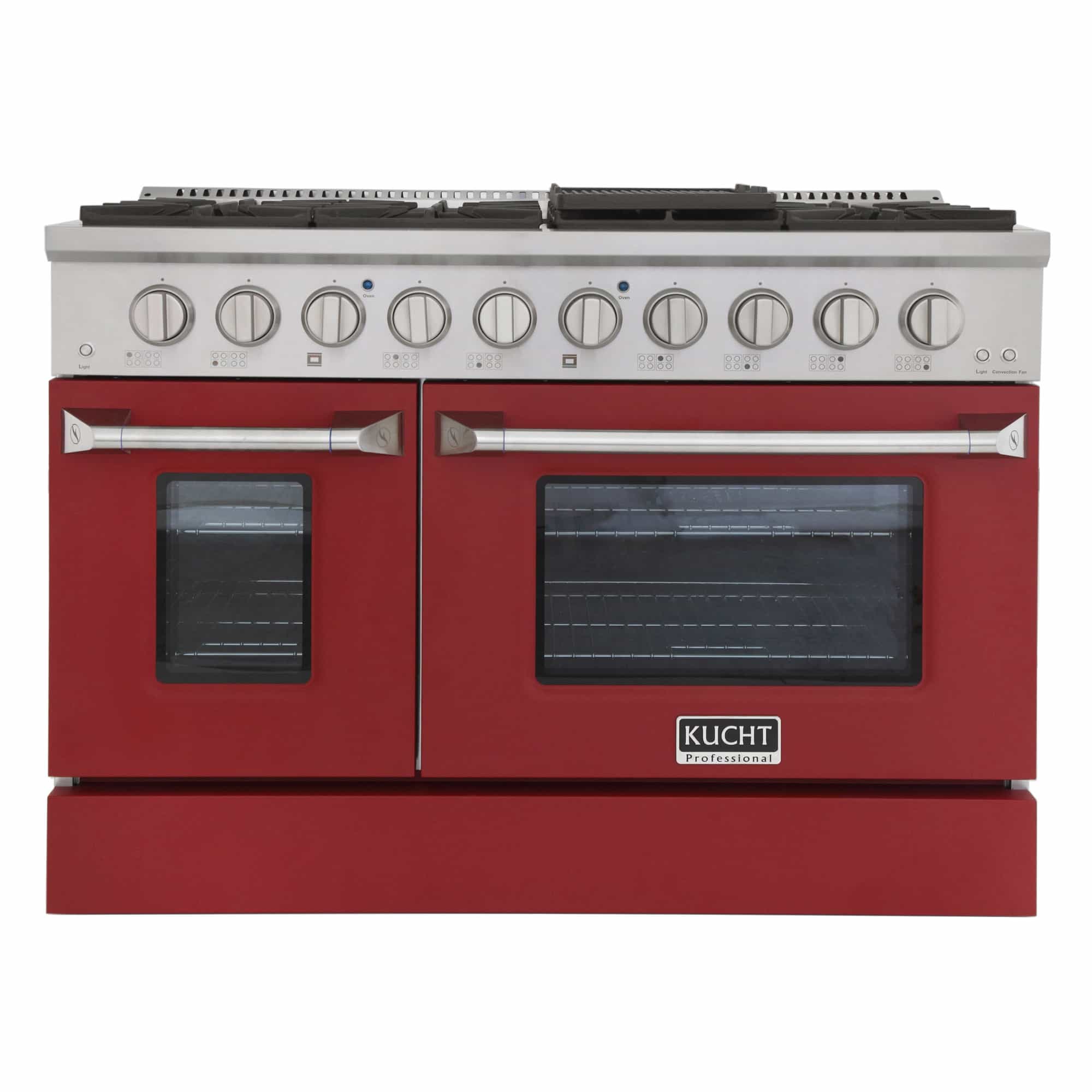 Kucht 48-Inch Pro-Style Dual Fuel Range with Propane Gas in Stainless Steel with Red Oven Door (KDF482/LP-R)