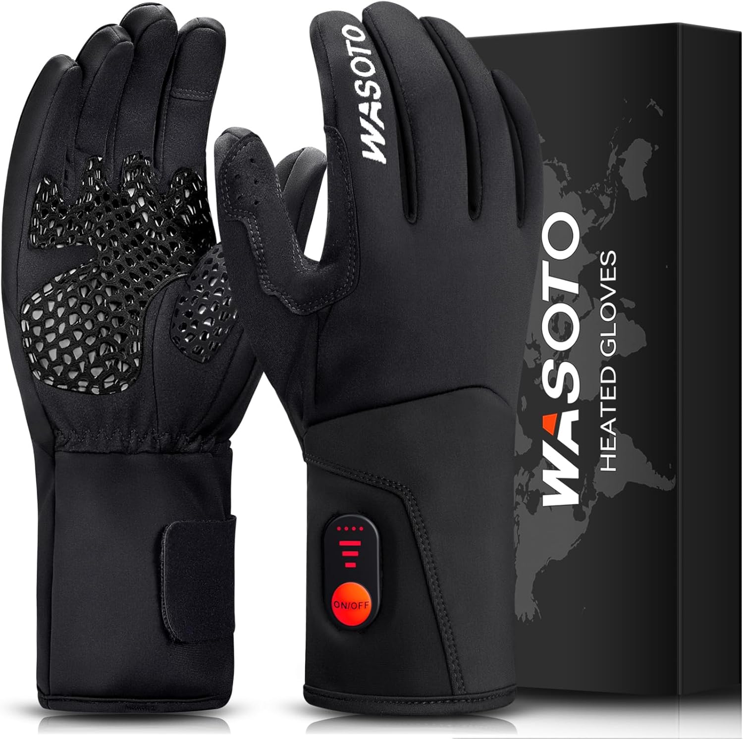 WASOTO Heated Gloves for Men Women,7.4V 22.2WH Electric Rechargeable Windproof Waterproof Touchscreen Heated Ski Gloves for Winter Outdoor Work Fishing Hiking Camping Cycling Driving Raynaud