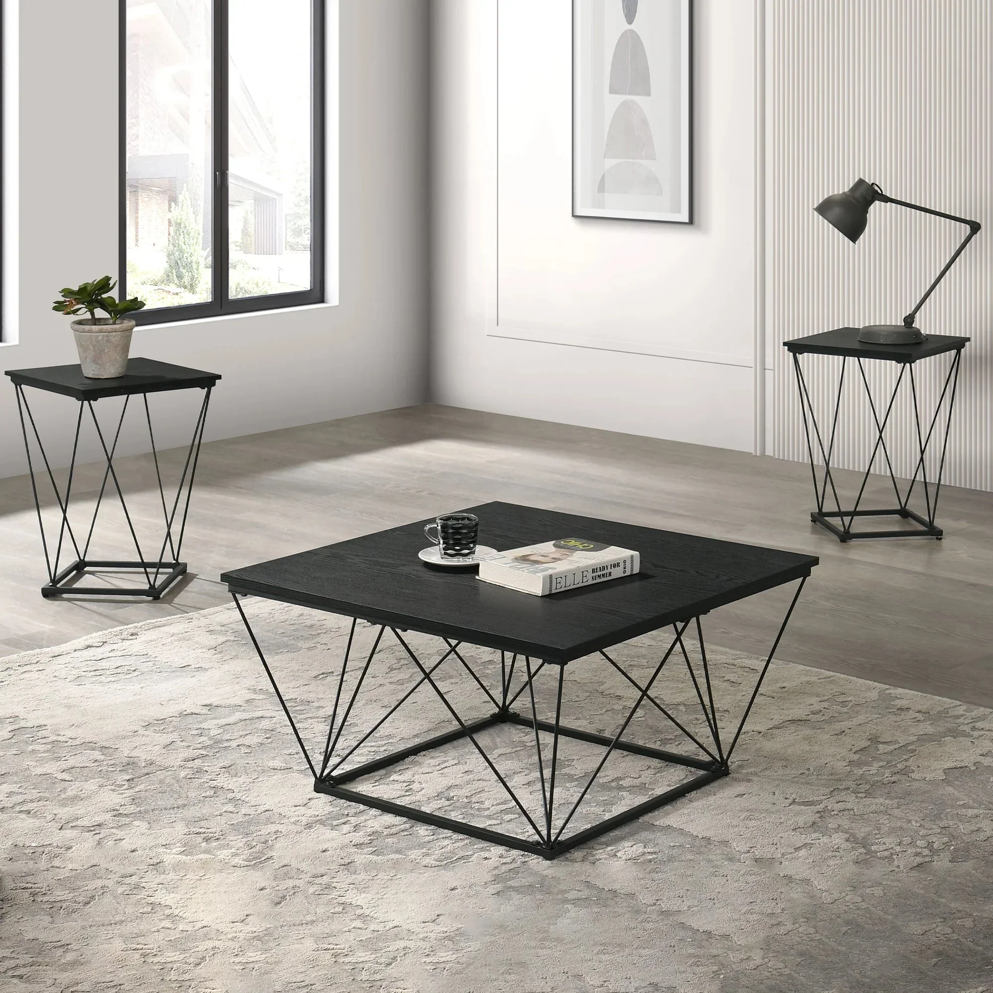 Parrot Uncle Whetstone 31.5-Inch, 3-Piece Coffee Table Set with Angular & Geometric Metal Base