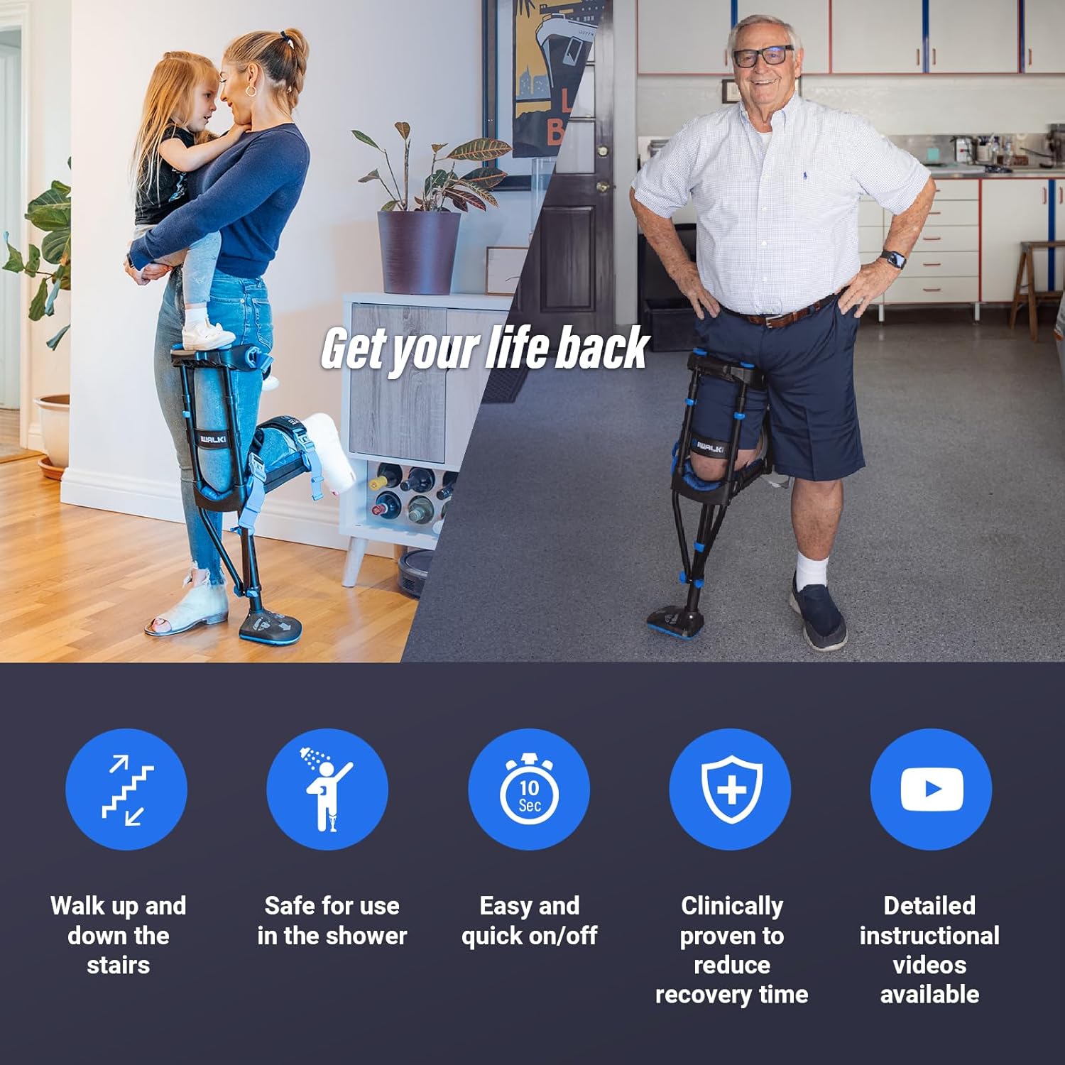 iWALK3.0 – The Original Hands Free Knee Crutch - Alternative to Crutches and Knee Scooters - iWALK Replaces Crutches for Adults - Peg Leg Crutch For Lower Leg Injuries - See All Qualifications for Use - Not for Elderly or Balance Impaired