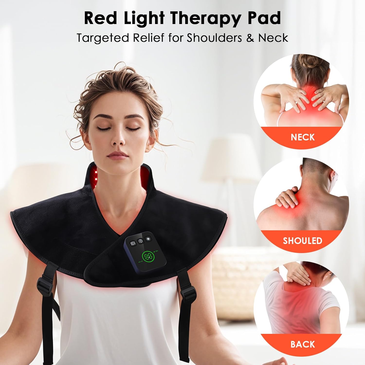 Red Light Therapy Neck Shoulder,Rechargeable Light Therapy for Body with Massage and Timer,Wearable 660nm&850nm Red Light Therapy Wrap Pads for Body at Home