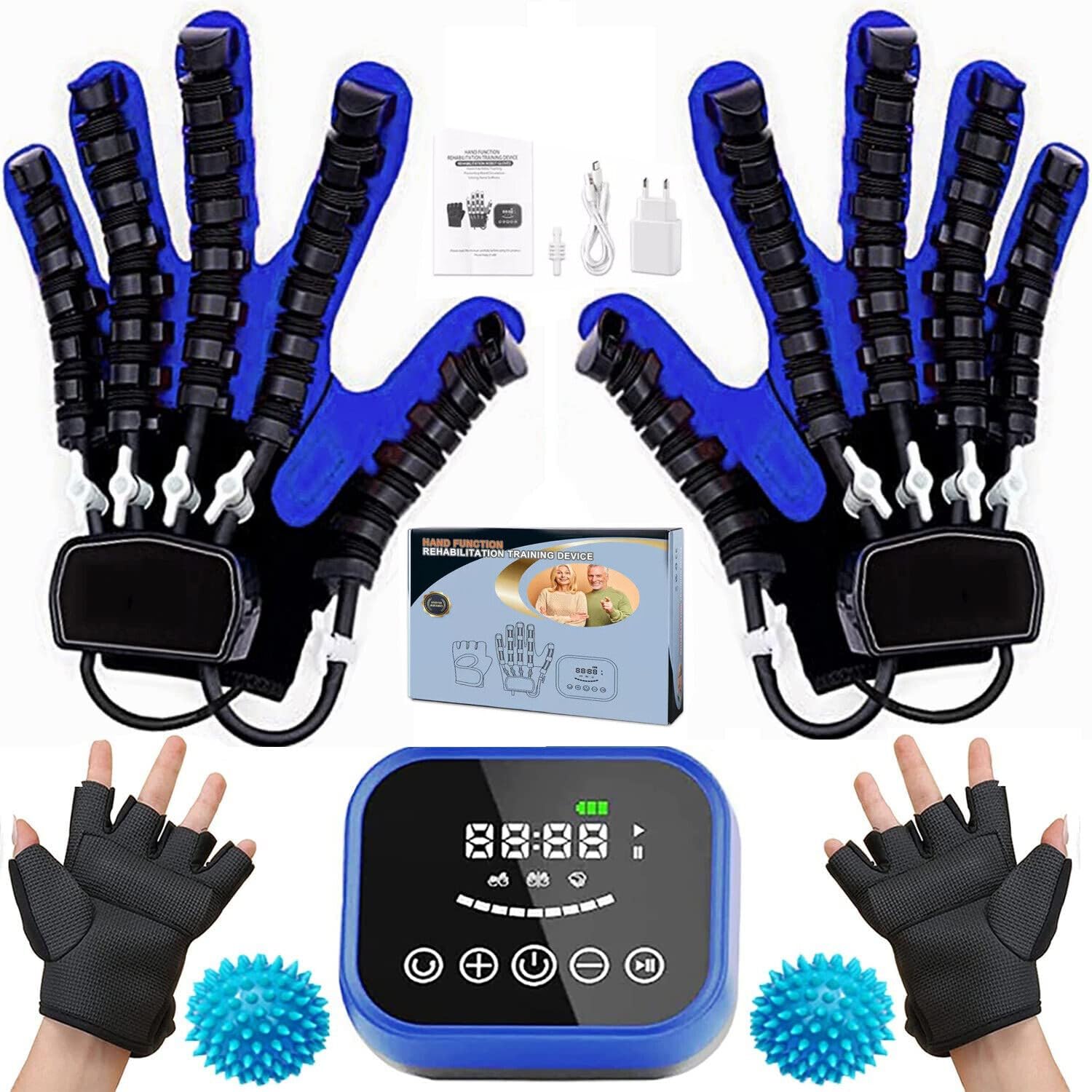 (Left+Right) Rehabilitation Robot Gloves Upgrade Hemiplegia Hand Stroke Recovery Equipment with USB Chargeable and Strength Adjustment