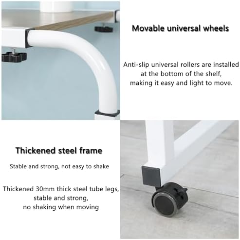 Foldable Table Tray Bedside Laptop Table Home Bed Simple Desk Folding Mobile，Overbed Hospital Table with Wheels Adjustable Height Swivel Bedside Cart Laptop Desk for Home Use Perfect for Hos