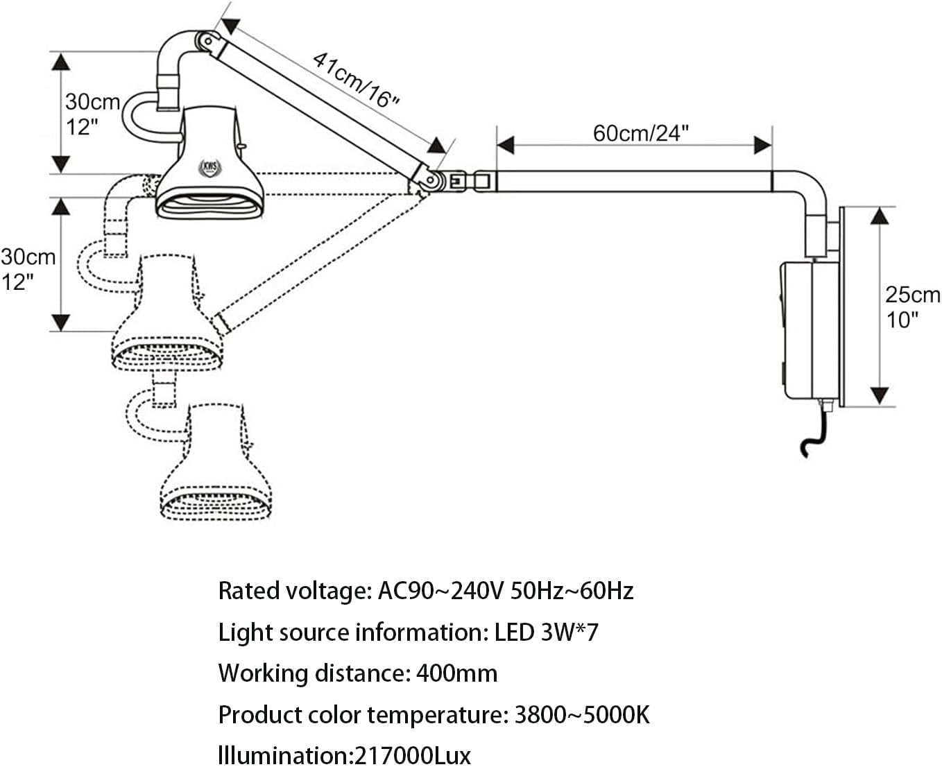 Wall-Mounted Dental Light, Adjustable LED Surgical Examination Lamp, LED Surgical Shadowless Light, Surgery, Dressing Changes