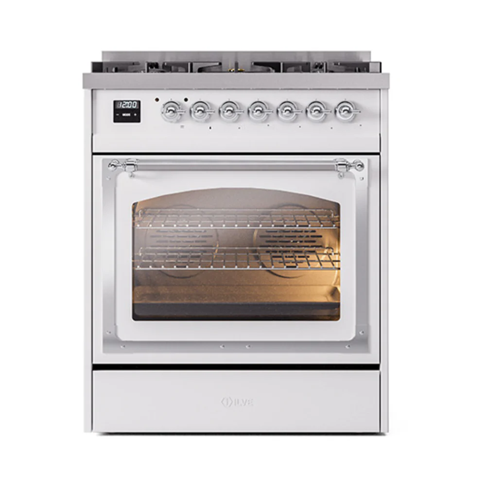 ILVE Nostalgie II Noblesse 30-Inch Dual Fuel Range with Triple Glass Door in Custom RAL with Chrome Trim (UN30NMPRAC)