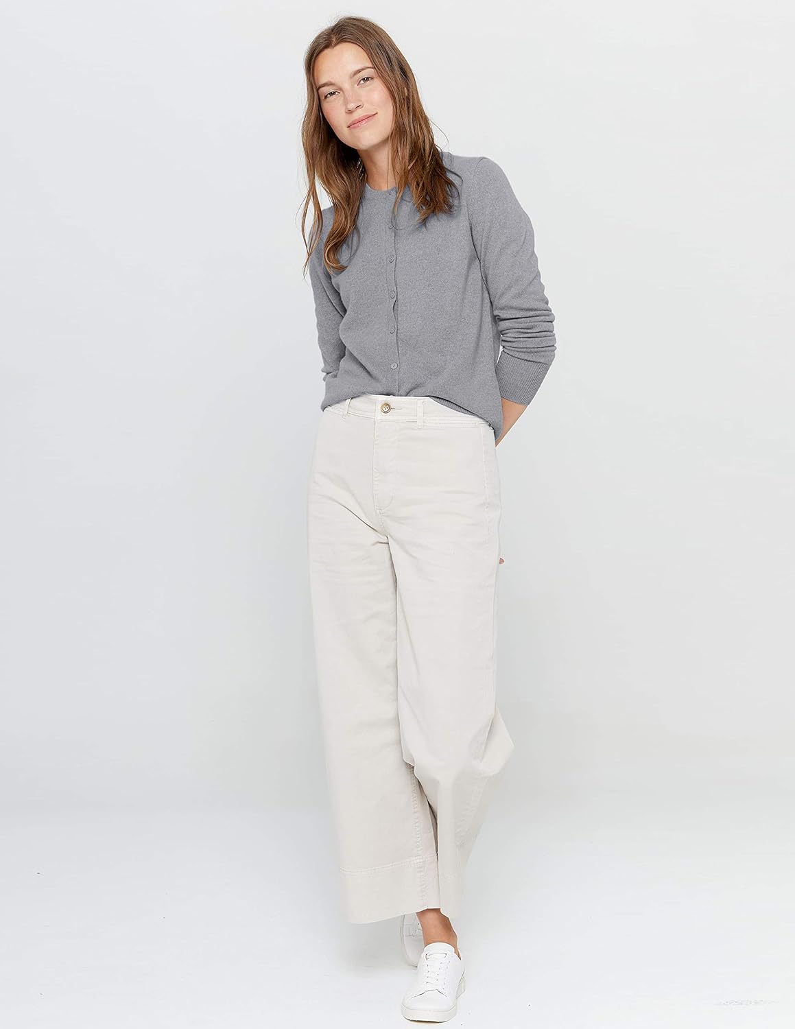 State Cashmere Women's 100% Pure Cashmere Button Front Long Sleeve Crew Neck Cardigan Sweater