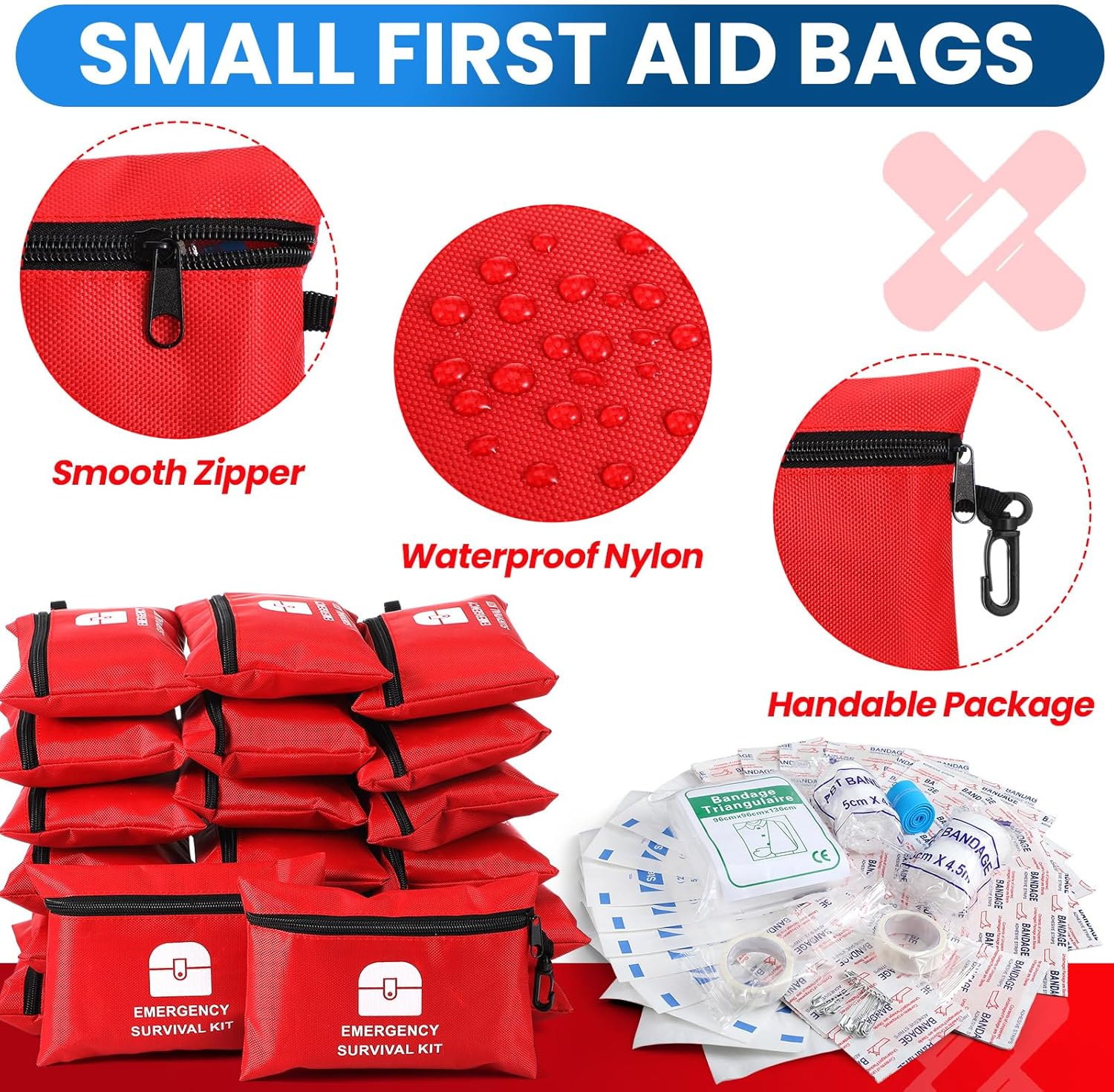 Geiserailie 1740 Pcs Small First Aid Kits Bulk Mini Travel Size Emergency Individual Zipper Pouch Self Care Package Supplies for Homeless Travel Hiking Sports Outdoor College Dorm Essentials, 20 Bags