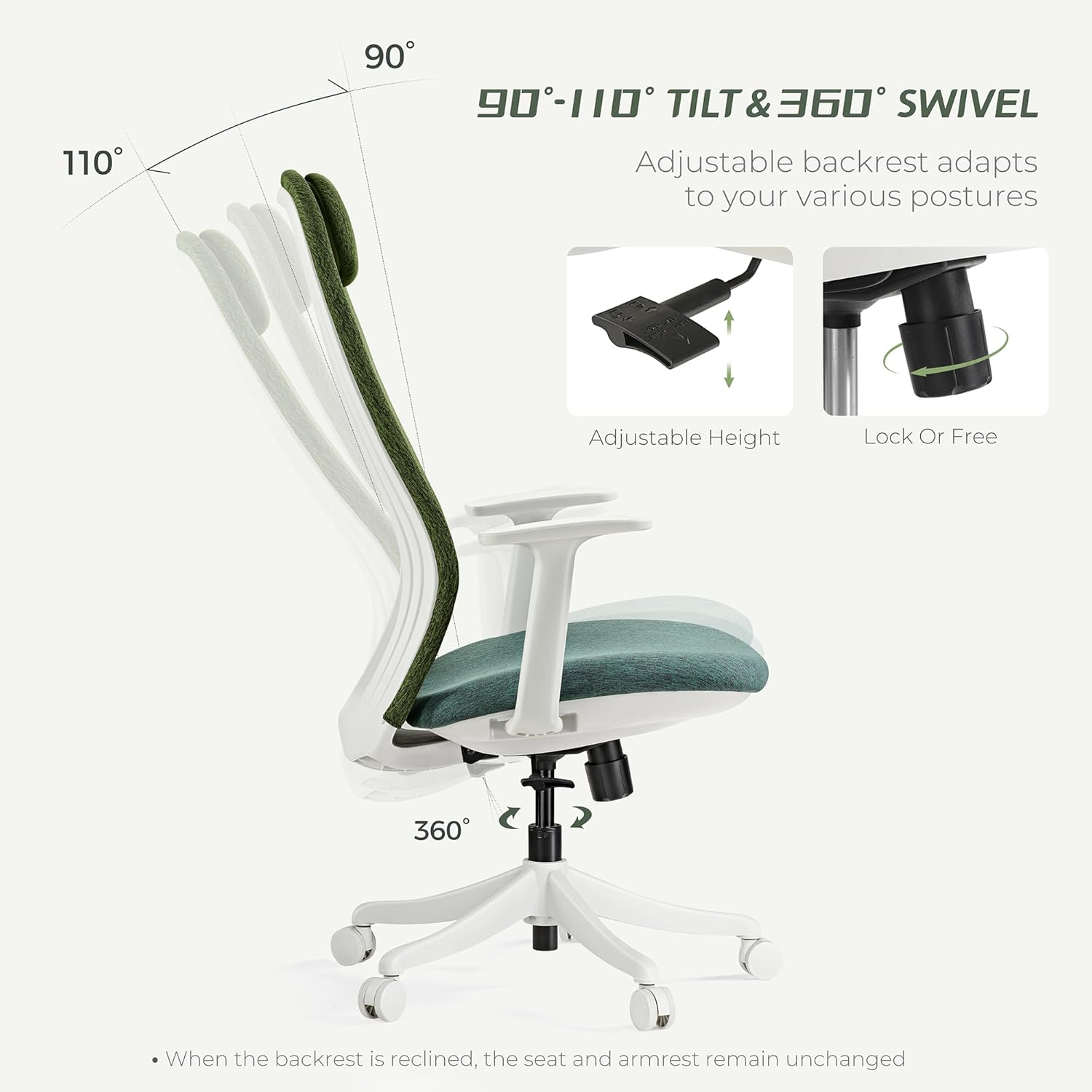 EUREKA ERGONOMIC Mesh Office Chair Green, Ergonomic Office Desk Chair with Adjustable Headrest, Comfy Home Desk Chair with Adjustable Lumbar Support, High Back Office Chair with Arms and Wheels