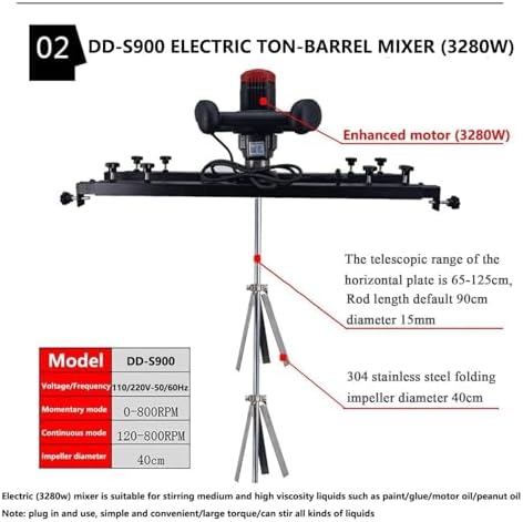 Electric Paint Mixer, Handheld Mud Mixer for Grout & Plaster, Telescopic 65-125cm, Powerful Tank Mixing Machine, Ideal for Home Renovation & DIY Projects