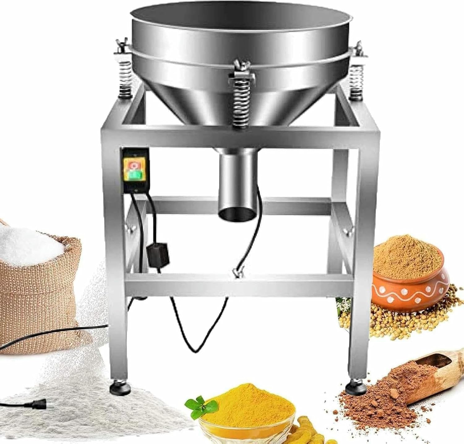 Automatic Powder Sifting Machine, Stainless Steel Automatic Electric Flour Vibrating Sieve, for Industrial and Home Use, with Double Mesh~/