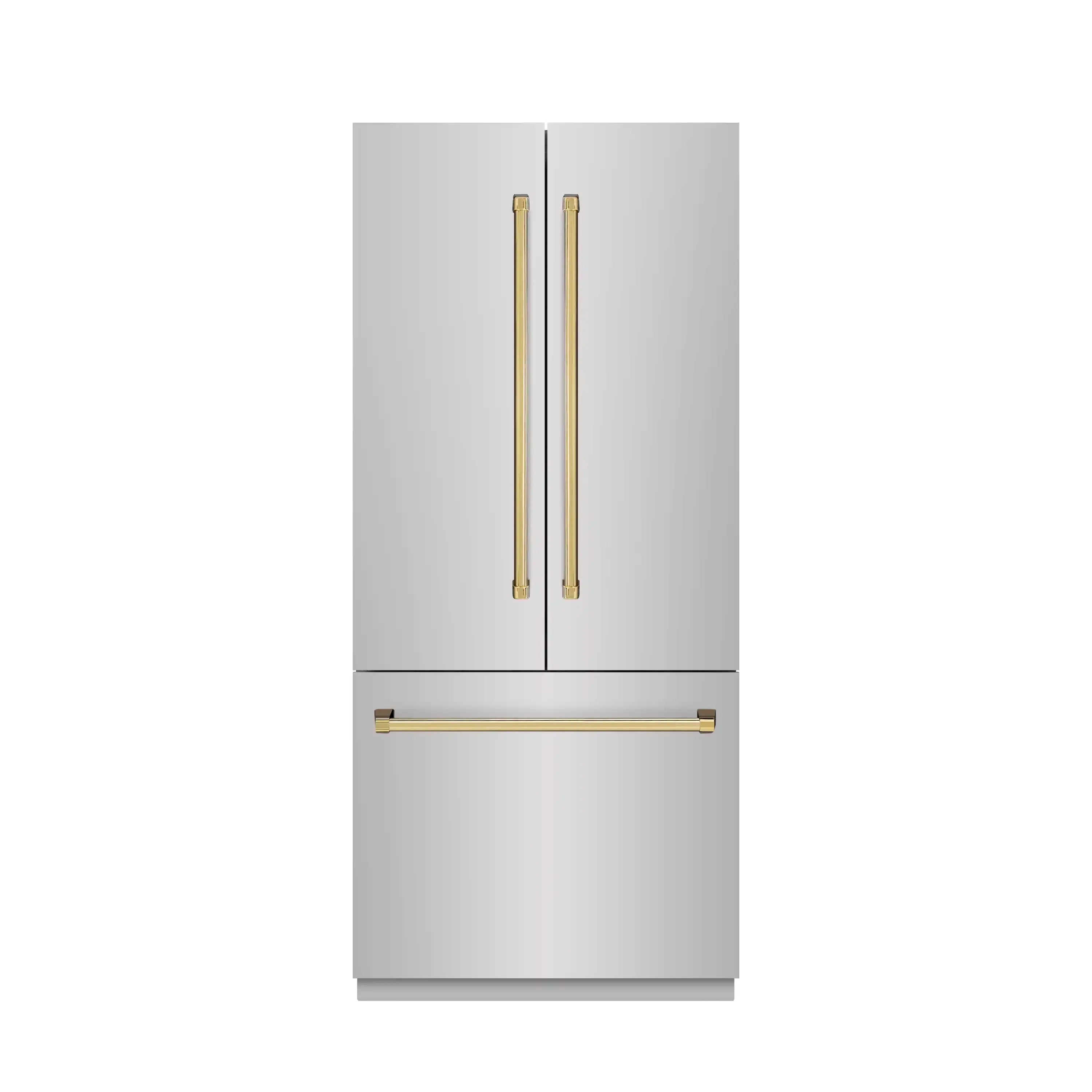ZLINE Autograph Edition 36-Inch 19.6 Cu. Ft. French Door Built-In Bottom Freezer Refrigerator with Water Dispenser and Ice Maker in Stainless Steel with Graphite Gray Interior and Polished Gold Accents (GRBIVZ-304-36G)