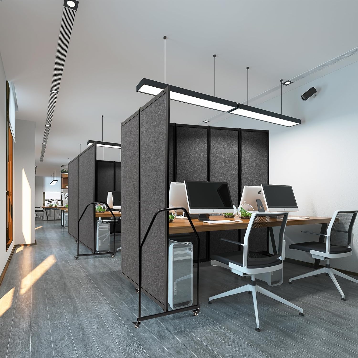 Foldable Privacy Screens Rolling Room Partition with arms Versatile Freestanding Dividers for Hospitals Clinics Nursing Homes Offices 7 Panel, Dark Gray