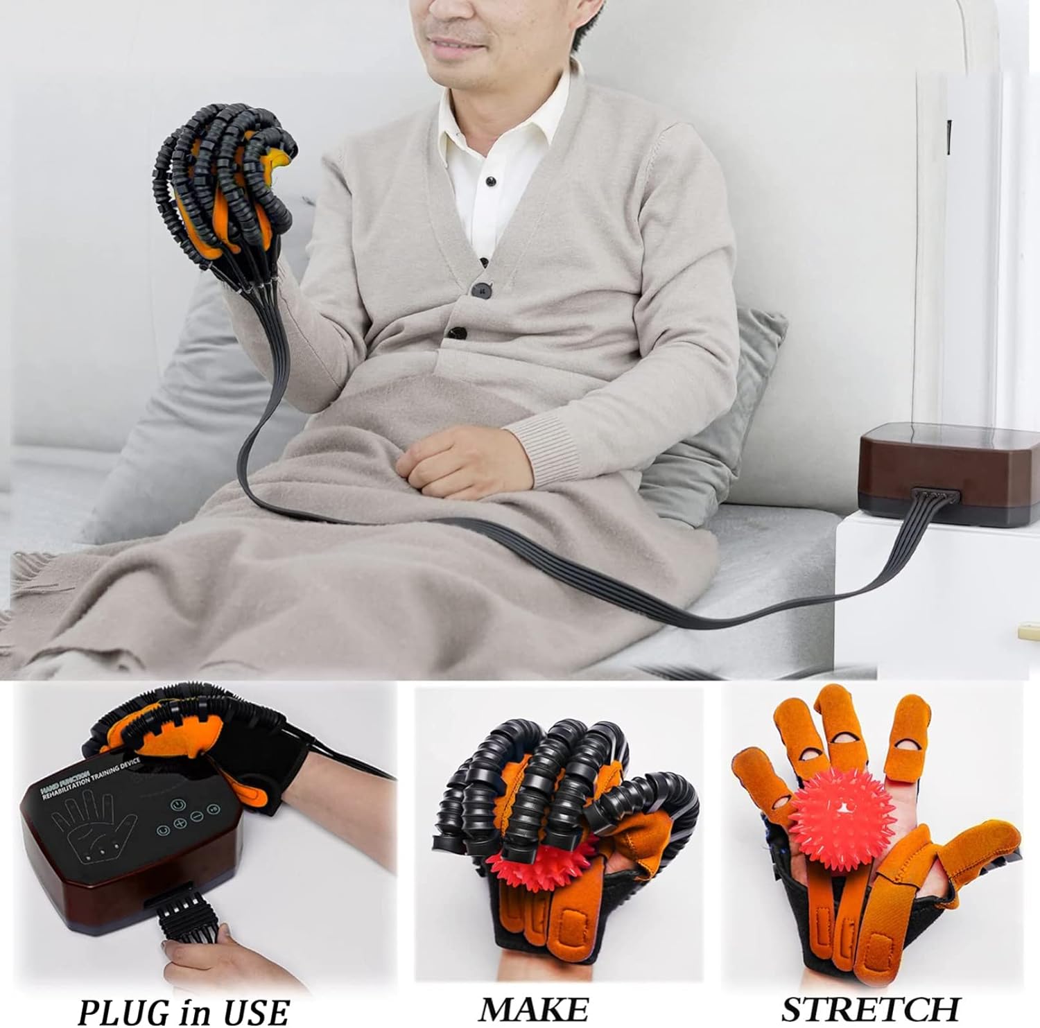 Upgrade Strengthen Rehabilitation Robot Gloves Stroke Hemiplegia Hand Splint Finger Orthosis Finger Rehabilitation Stroke Hand Training(Size:L Code,Color:Right Hand)