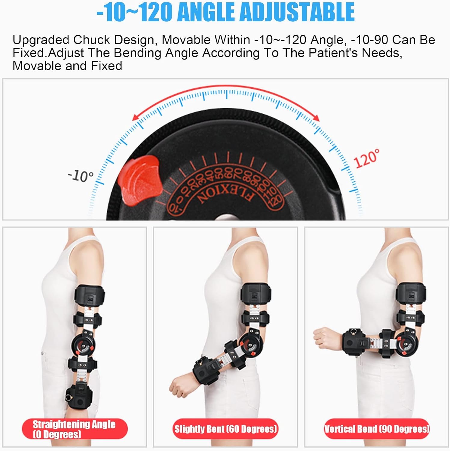 Hinged ROM Elbow Brace for Men Women, Adjustable Post OP Elbow Brace Stabilizer Splint Arm Injury Recovery for Support After Surgery (Color : Black, Size : Left Arm)