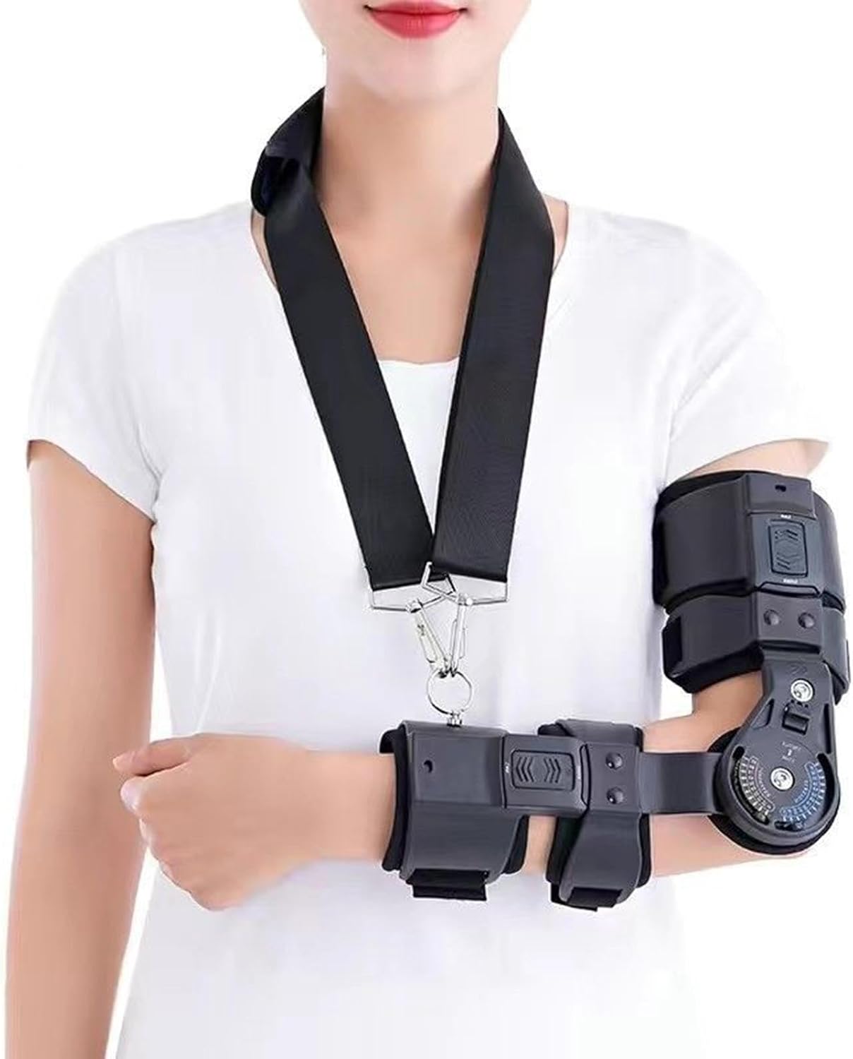 ROM Elbow Hinged Brace Support with Strap Sling Adjustable Post Op Elbow Immobilizer Stabilizer Splint Arm Injury Recovery Support After Surgery for Tendonitis, Arthritis and Pain Relief,Right