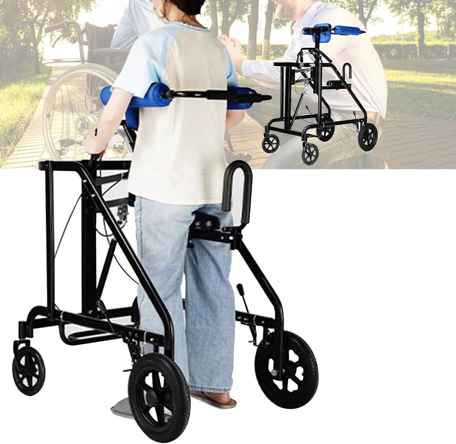 Frame Elderly Walking Aid Wheel Walking Frame with Armrest Support Pad Walking Frame Thick Aluminum Alloy Rehabilitation Auxiliary Walking
