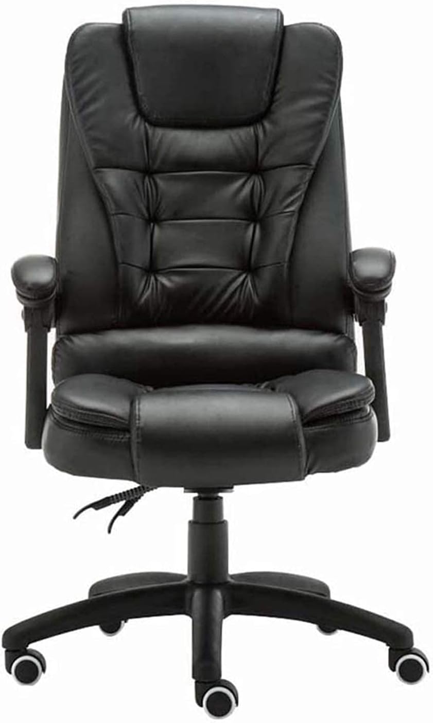 Black Leather High Back Office Chair - Adjustable Ergonomic Swivel Task Chair with Armrests and Lumbar Support,