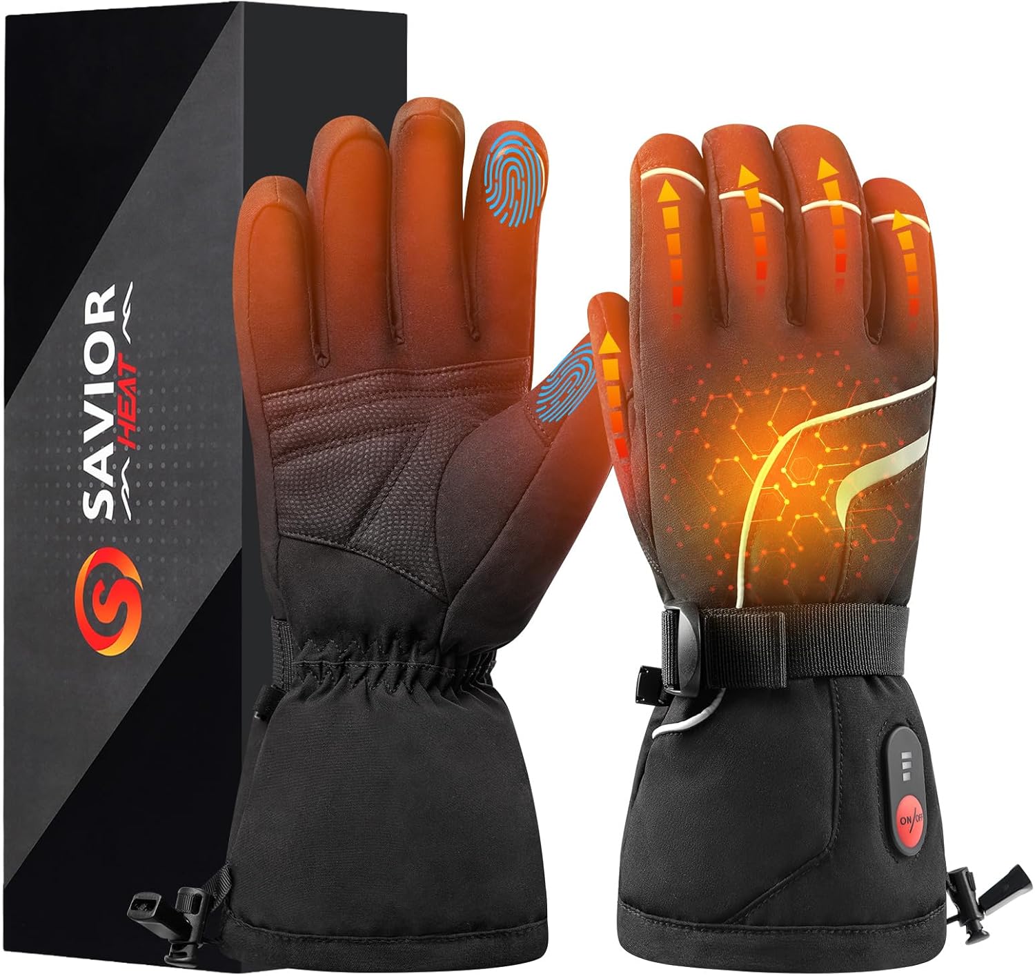 SAVIOR HEAT Heated Gloves Rechargeable Heated Gloves for Men Women 2 * 2200mAh Waterproof Elecctric Heating Ski Gloves with Touchscreen for Winter Outdoor Work Hunting Camping Snowboarding Hiking