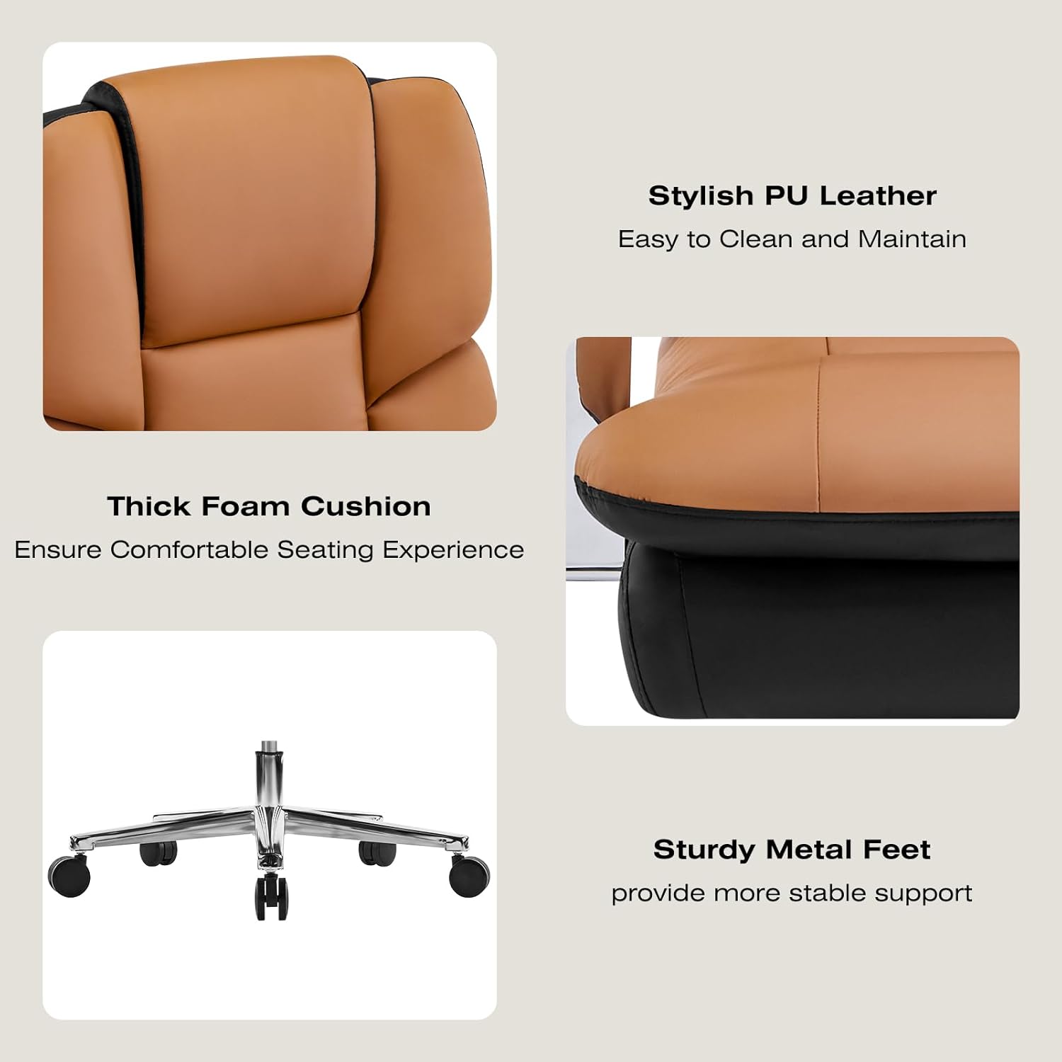 Furniliving Executive Leather Office Chair with Footrest, Big and Tall Office Chair 500lbs,Wide Seat Reclining Desk Chair with Lumbar Support, Armrest, Brown