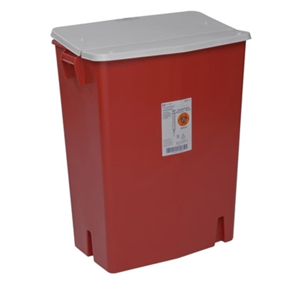 Covidien 8930SA SharpSafety Sharps Container Gasketed Hinged Lid, 30 gal Capacity, Red (Pack of 3)