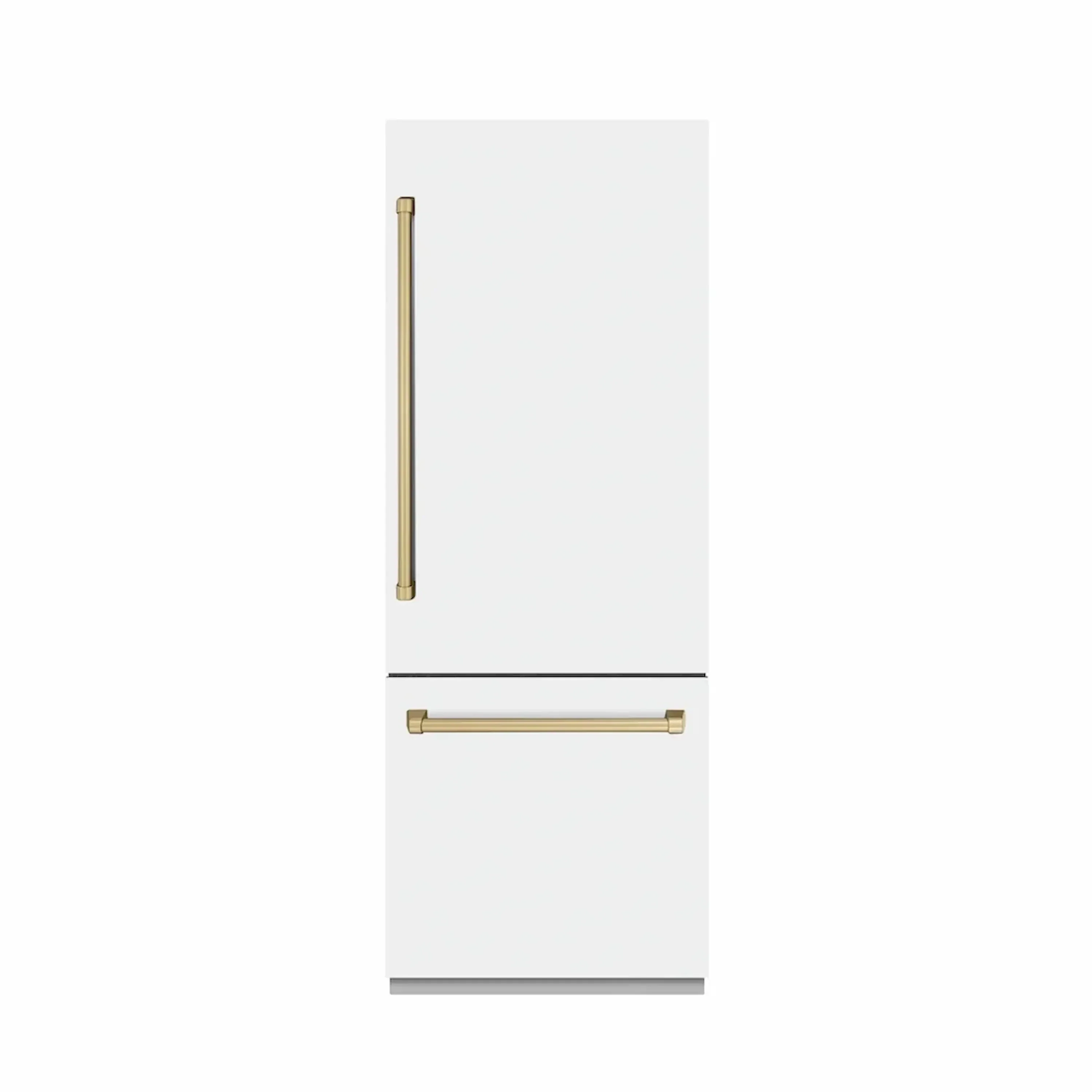 ZLINE Autograph Edition 30-Inch 16.1 cu. ft. Built-In Bottom Freezer Refrigerator with Water Dispenser and Ice Maker in White Matte with Graphite Gray Interior and Champagne Bronze Accents (GRBIVZ-WM-30-CB)