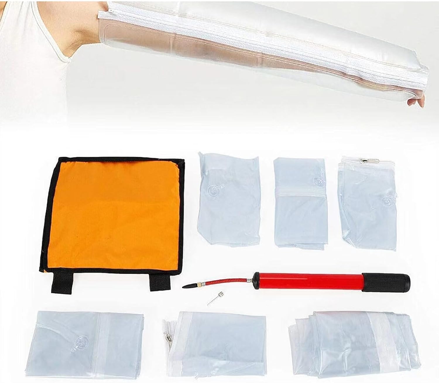 COYEUX 6 Parts First Aid Air Splint Kits, PVC Inflatable Multiple Combinations Emergency Vacuum Bone Fracture Immobilization Splint, with Pump, for Home Outdoor Emergency Use