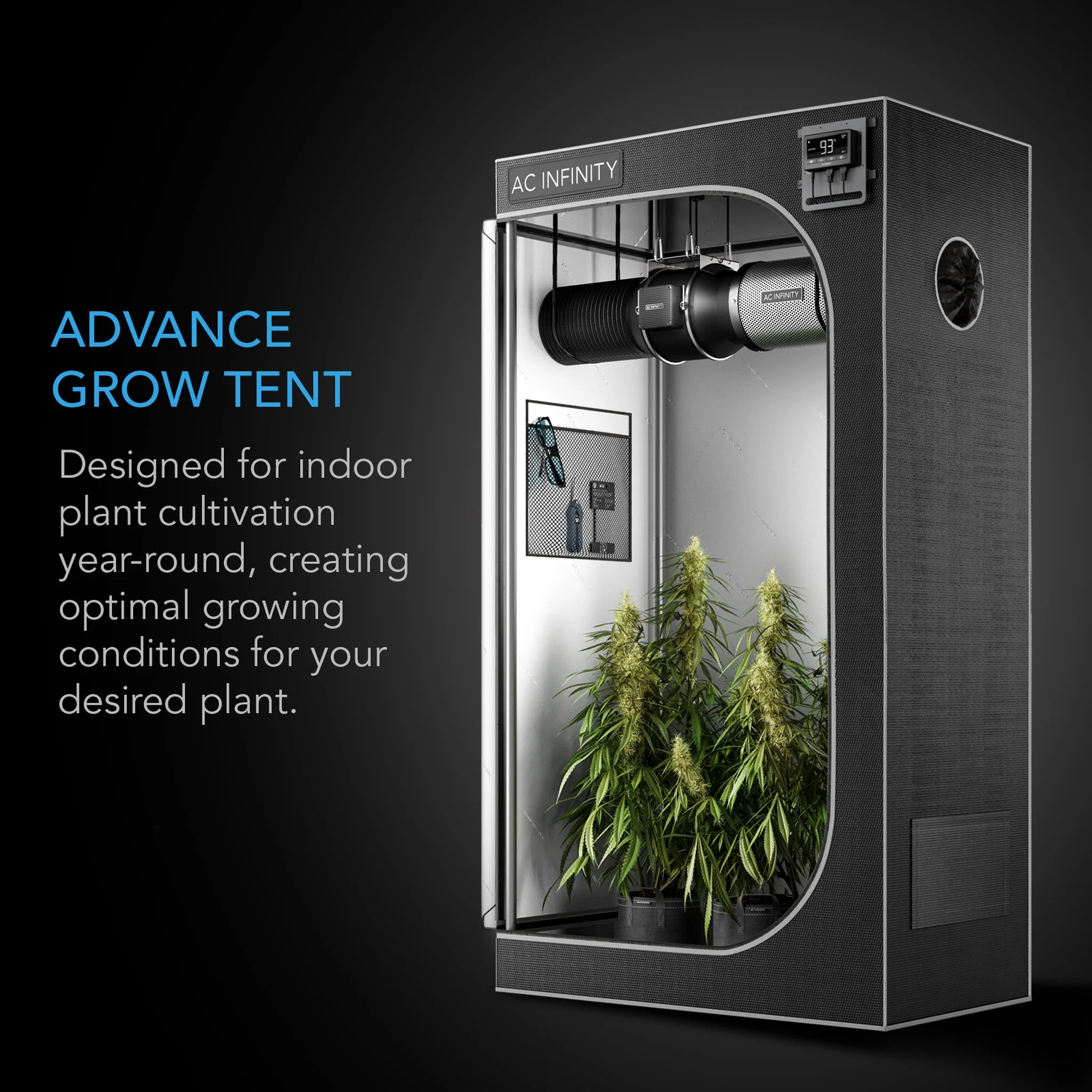 AC Infinity CLOUDLAB 733 72-Inch Tall 3x3 2000D Mylar Canvas Advance Grow Tent