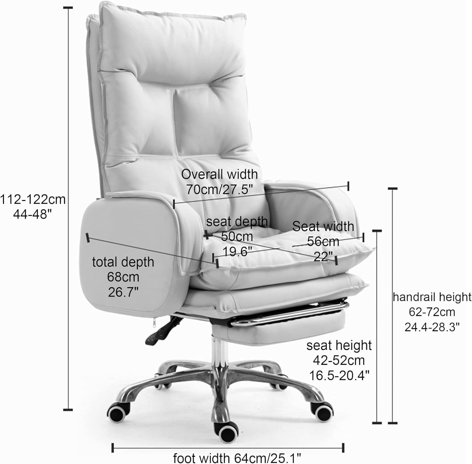 Arm Chair Executive Office Chair PU Leather Computer Desk Chair with Lumbar Support and Footrest, High Back Swivel Chair for Conference Room Work Study (Brown-One Size