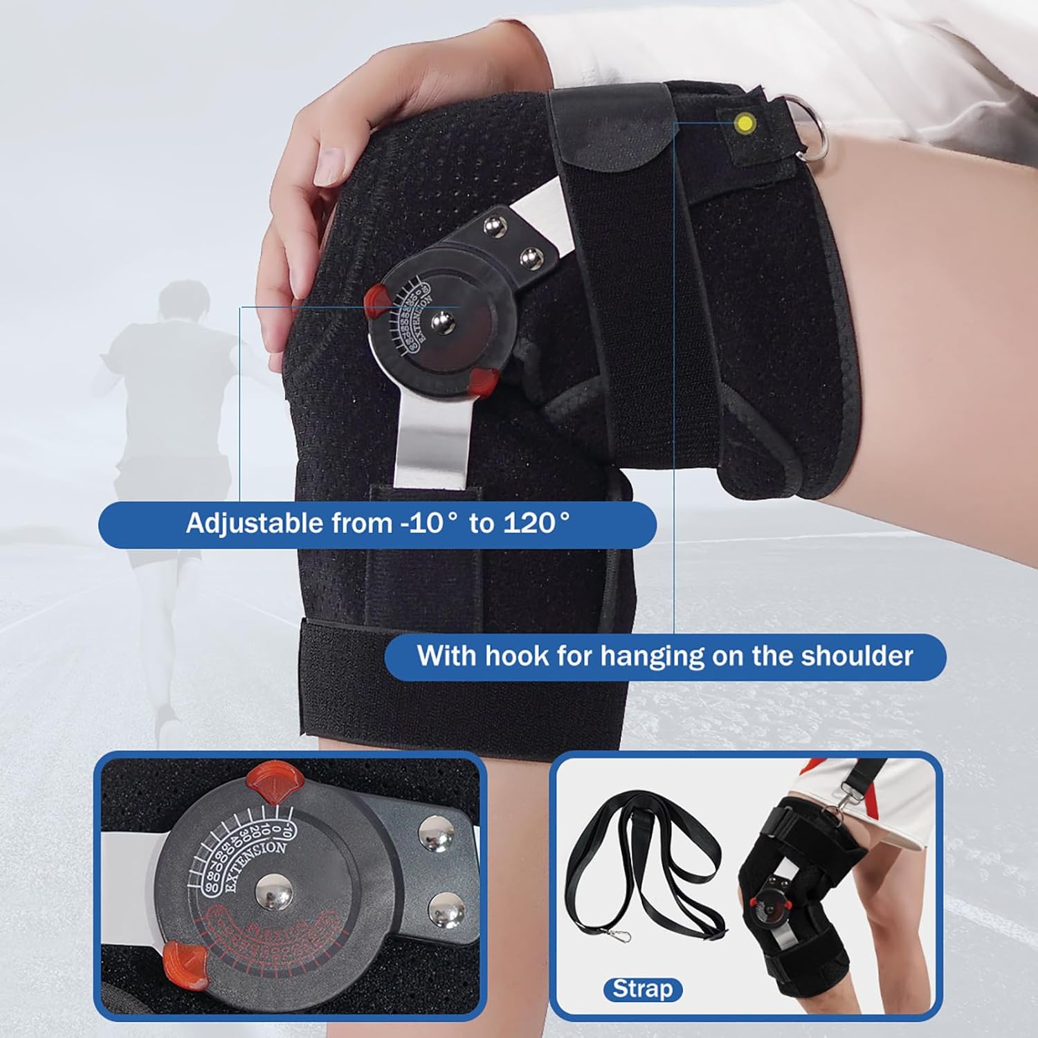 Knee Support, Knee Brace, Bilateral Adjustable Knee Immobilizer Brace, Post Op Splint Support for Recovery Stabilization,