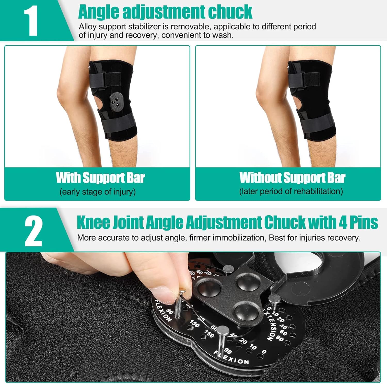 Hinged Knee Brace, Adjustable Knee Brace with Locking Dial Side Stabilizer, Knee Brace Support for Knee Pain, Arthritis, Acl, Pcl, Meniscus Tears, Injury(