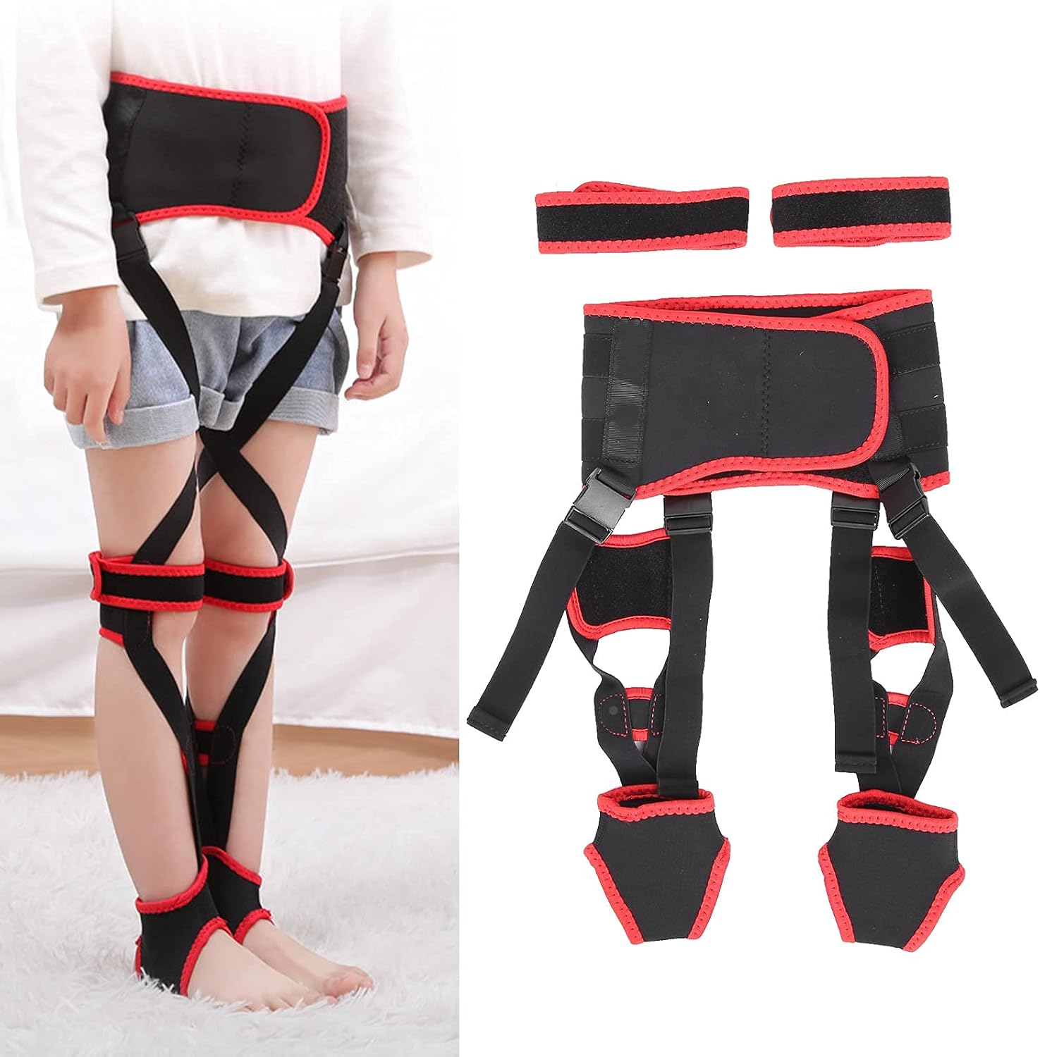 Leg Correction Belt, Lightweight Leg Correction Belt Band Posture Corrector, Adjustable Leg Correction Band for Xo Legs, Posture Correction, Children Leg,Black Red-30 * 1,