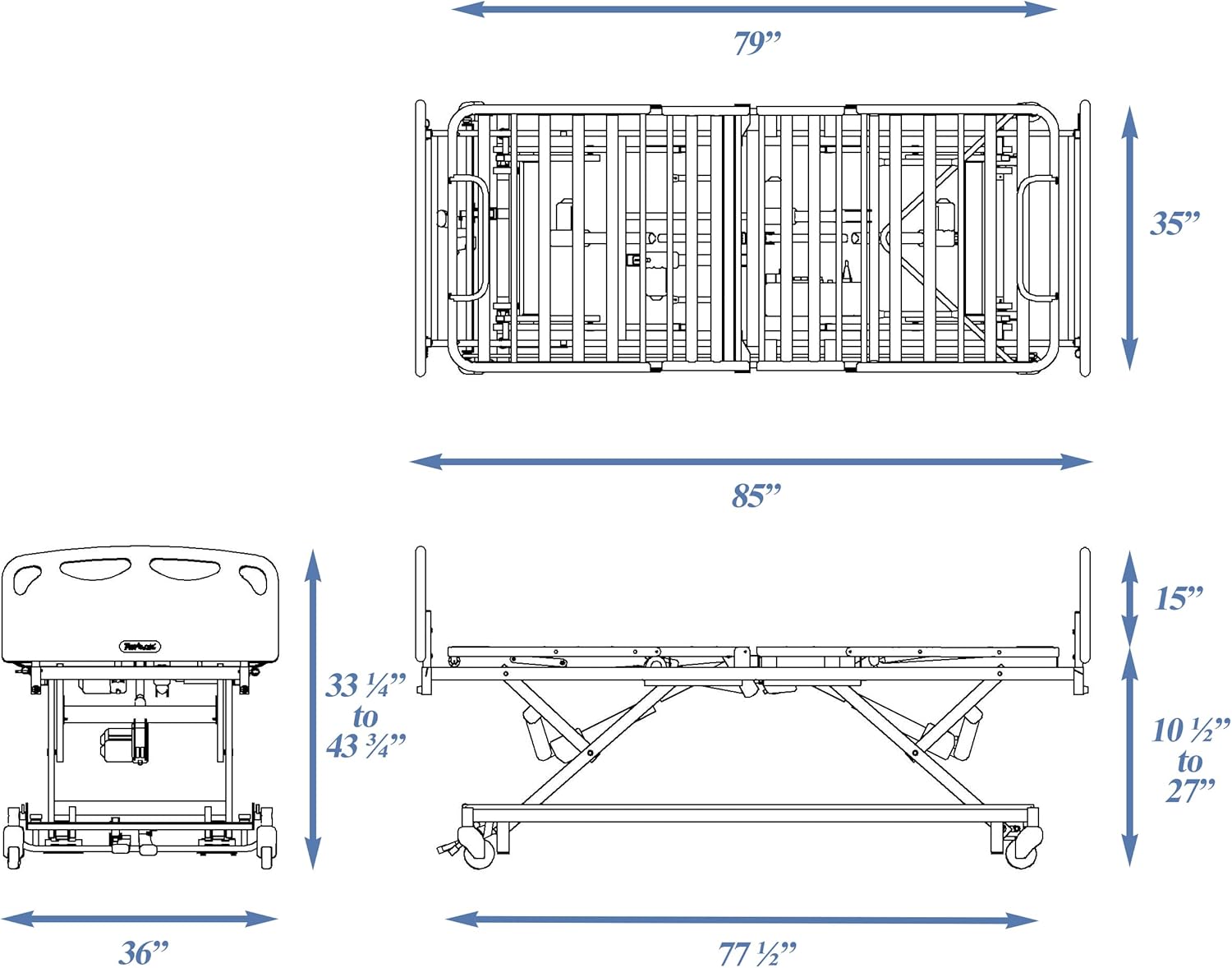 Century Hospital Bed, 5 Function Full Electric Long Term Care Low Bed with High Density Foam Mattress & Half Rail Package (36