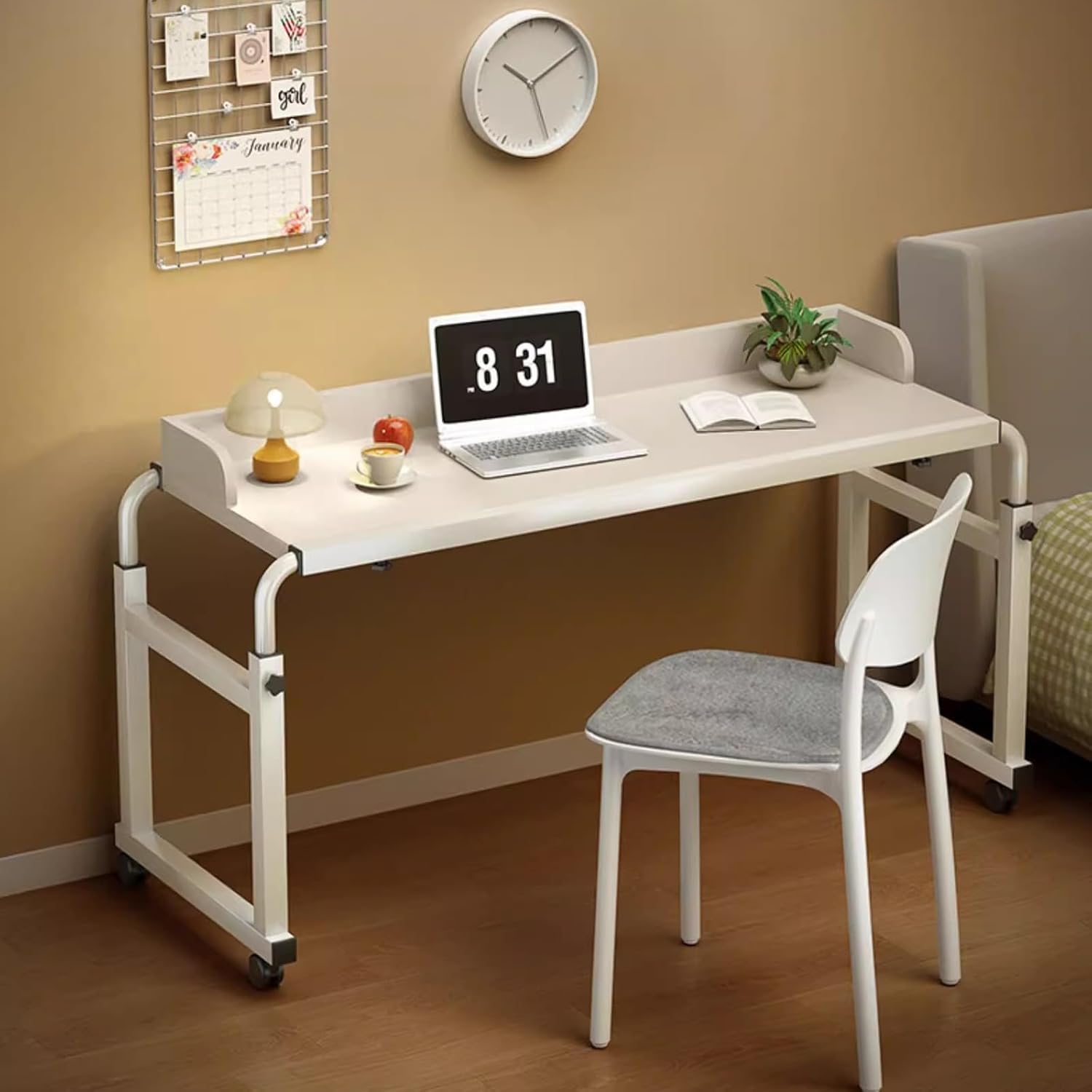 Adjustable Overbed Table with Wheels, Extendable Rolling Overbed Table, Hospital Bed Table, for Home, Hospital(Black,120cm/47.2in)