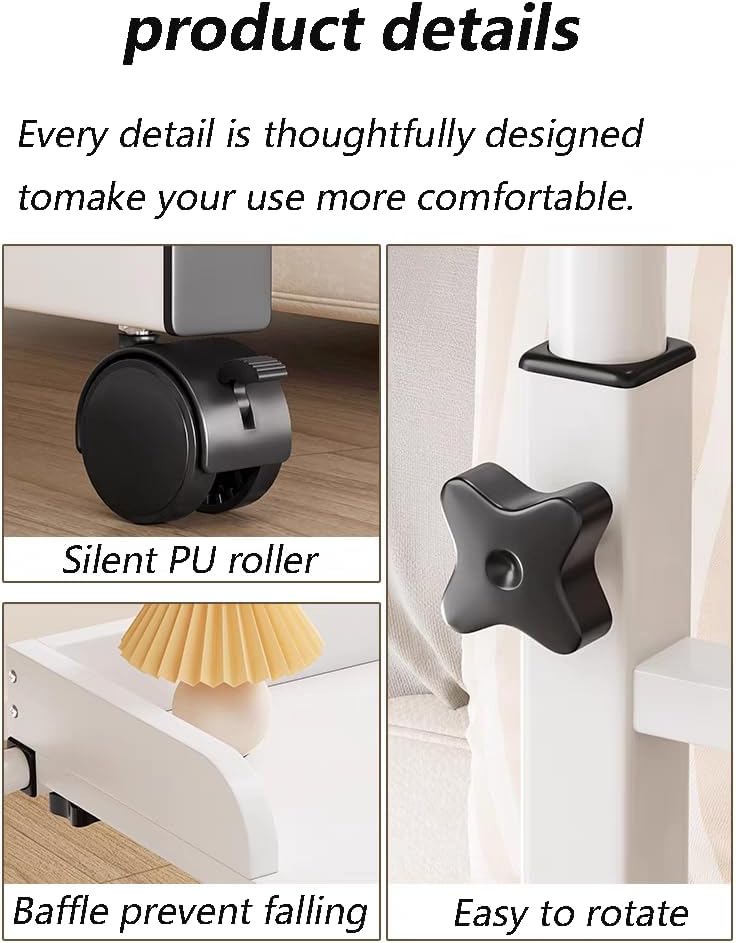 Mobile Over Bed King Queen Laptop Long Overbed Table Adjustable Height with Wheels Food Tray Desk Rolling Medical Table Overbed Bedside Table with Rolling Wheels