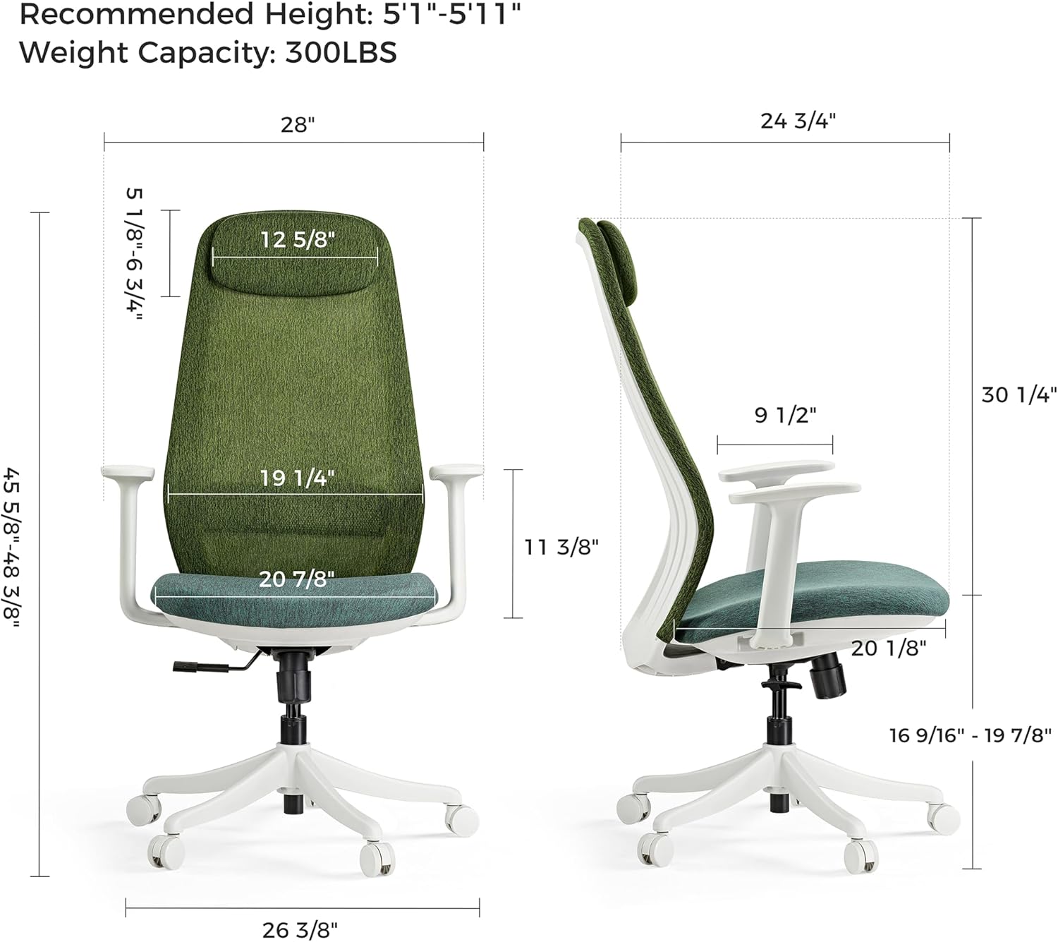 EUREKA ERGONOMIC Mesh Office Chair Green, Ergonomic Office Desk Chair with Adjustable Headrest, Comfy Home Desk Chair with Adjustable Lumbar Support, High Back Office Chair with Arms and Wheels