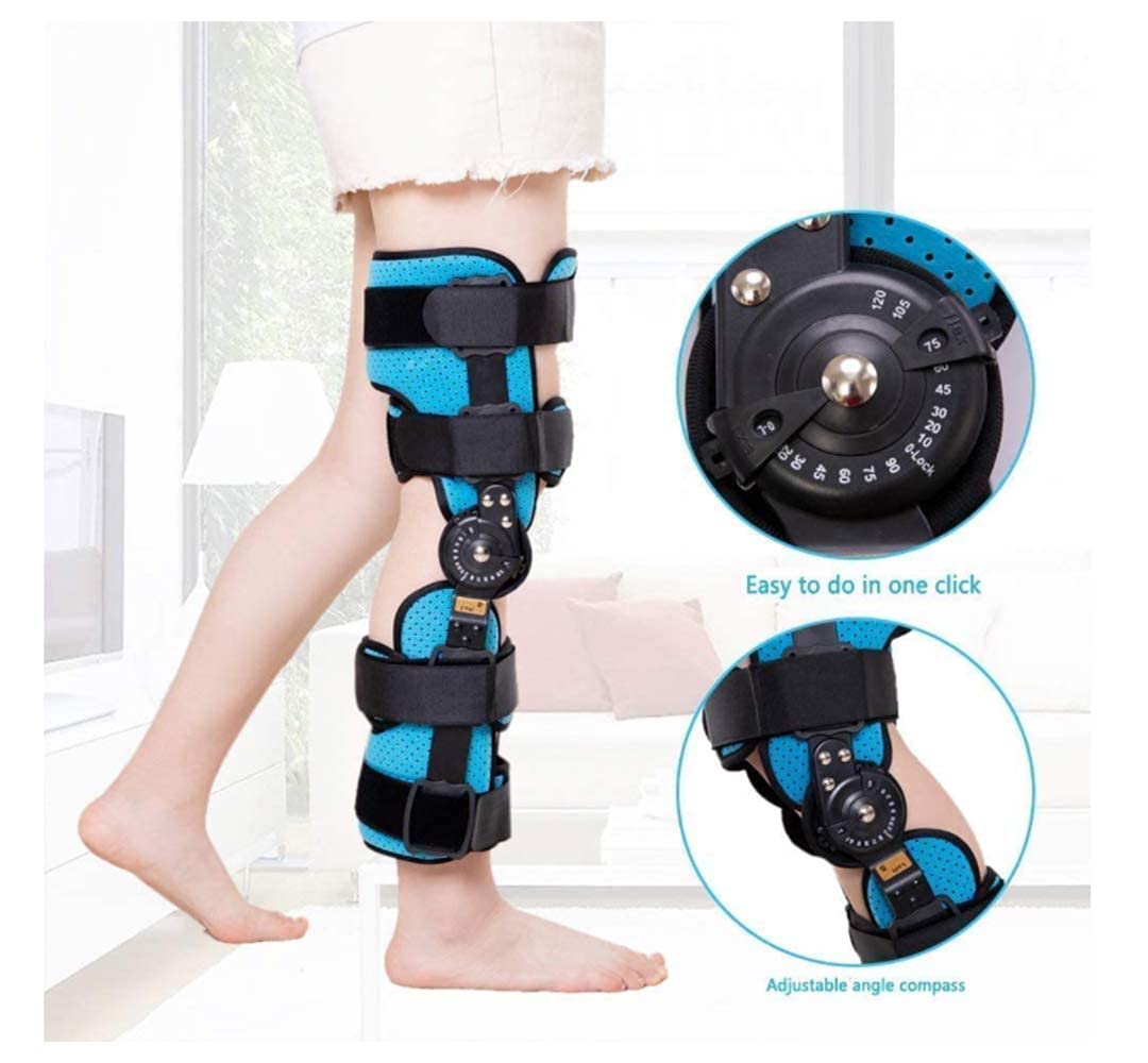 Knee Orthosis Immobilizer, Adjustable Hinged Knee Brace Splint Stabilizer For Leg Post-Op Fracture, Acl Arthritis Meniscus Tear Ligament Injury (Blue-Left