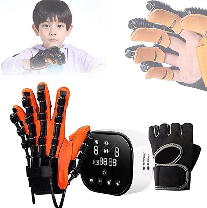 Finger Straightening Protector, Rehabilitation Robot Gloves, Hemiplegia Finger Rehabilitation Training Device, Hand Splints Gloves, for Finger Passive Training,righthand-L