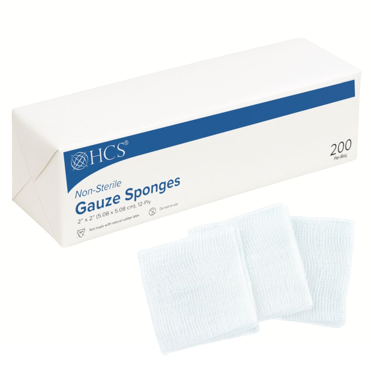 HCS Bulk Woven Gauze Sponges 2x2 - Non-Sterile, 12-Ply (8000-Count) - 100% Cotton, Absorbent, Low-Linting Squares - 2x2 Gauze Pads - Medical Supplies, Wound Care, First Aid, Surgical Use, Dental
