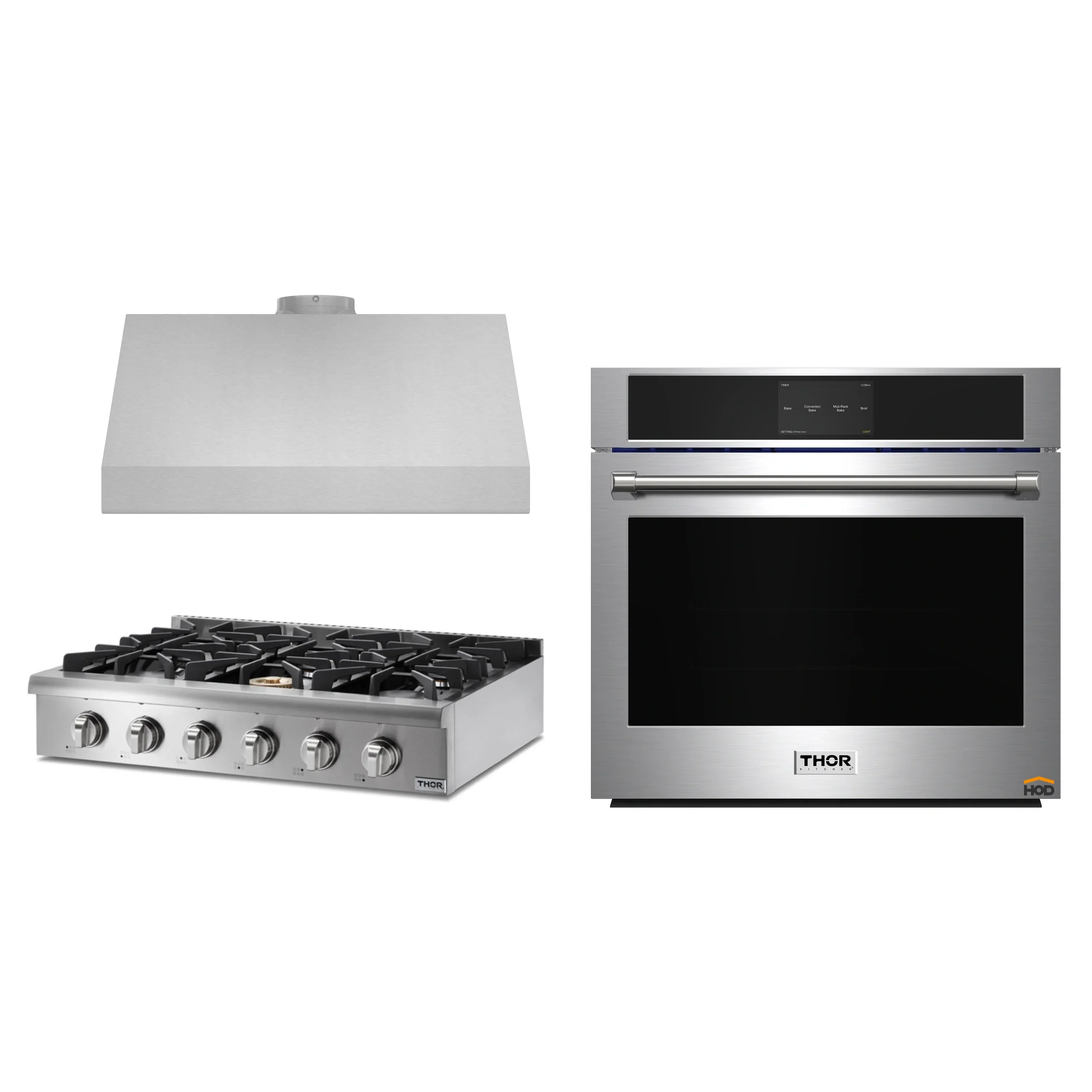 Thor Kitchen 3-Piece Pro Appliance Package - 36-Inch Rangetop, Electric Wall Oven & Under Cabinet Hood in Stainless Steel
