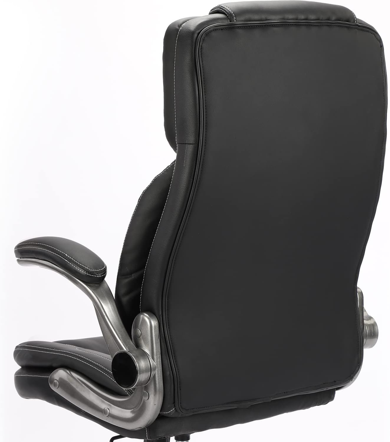 Executive PU Leather Office Chair with Wheels, High Back Ergonomic Lumbar Support Office Chairs, 90-120° Rocking Home Desk Chair with Flip up Arms, Back Support Swivel Chair(Black)