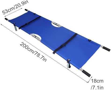 Emergency Folding Stretcher for Medical Use, 350 lb Capacity, Blue Galvanized Steel, with 2 Reinforced Rollers & Thickened Brackets for Safe Patient Transport