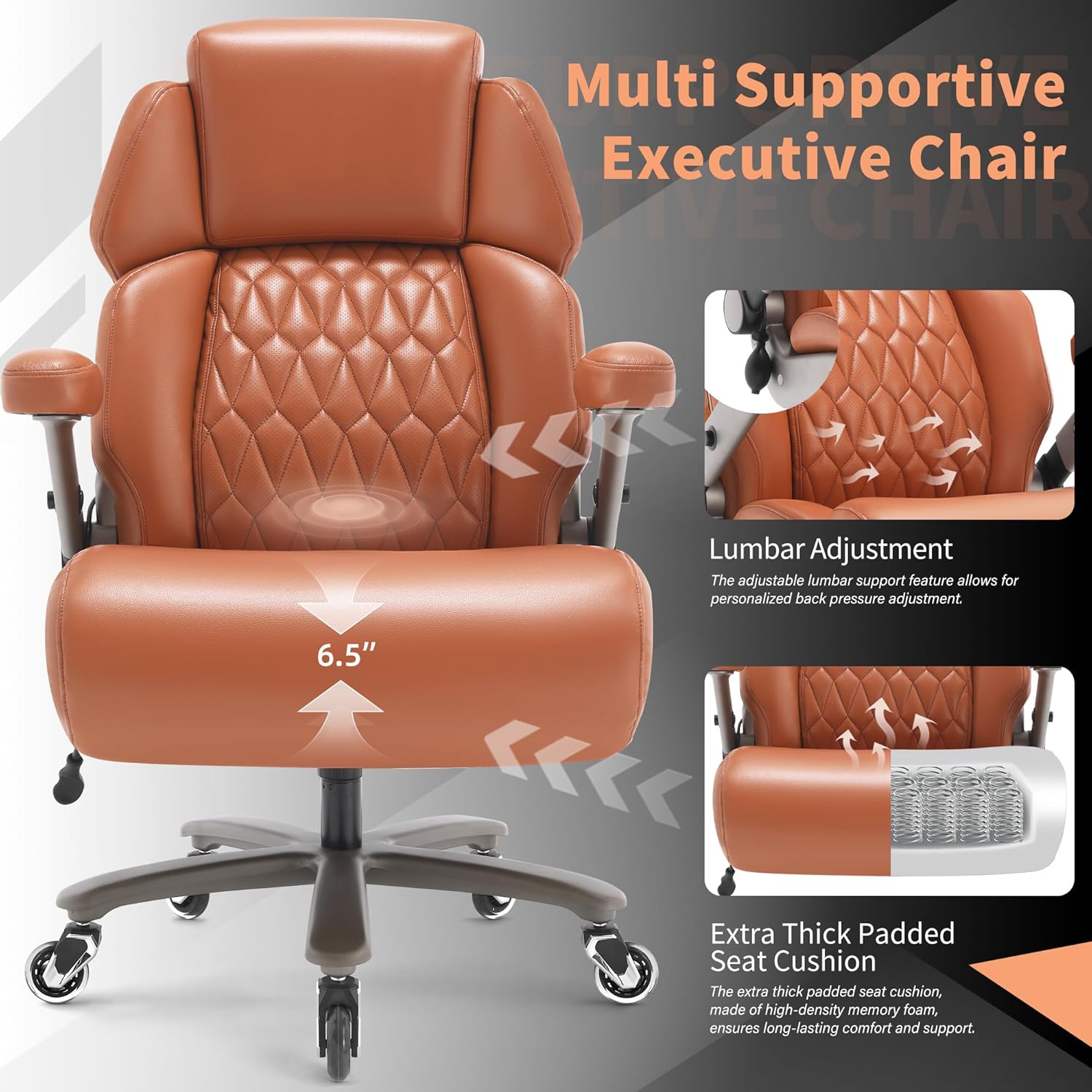 Big and Tall Office Chair 700lbs - Adjustable Headrest&Lumbar Support, 3D Flip Arms, Large Wheels &Heavy Duty Metal Base, Ergonomic High Back Computer Chair Desk Chair, Thick Padded Extra Wide Seat